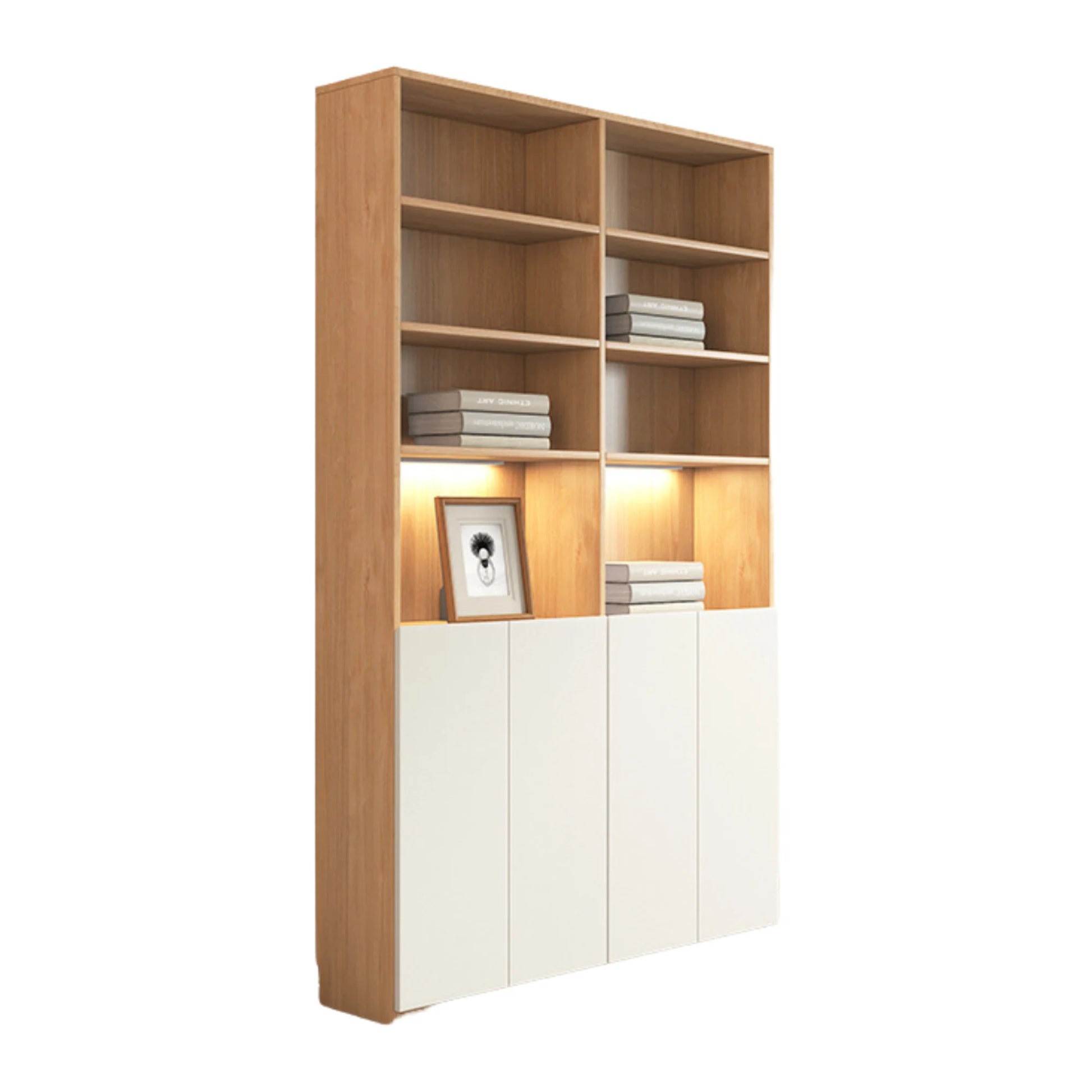 Loft Kiri Bookcase with 4 Doors, 120cm, Natural Wood & White