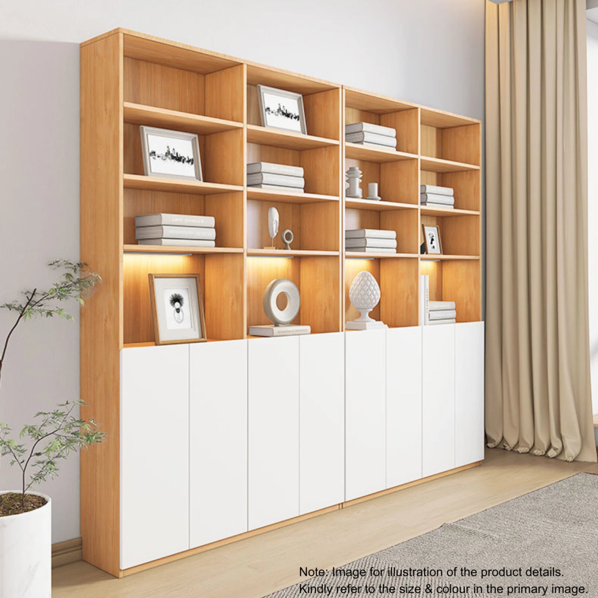 Loft Kiri Bookcase with 4 Doors, 120cm, Natural Wood & White