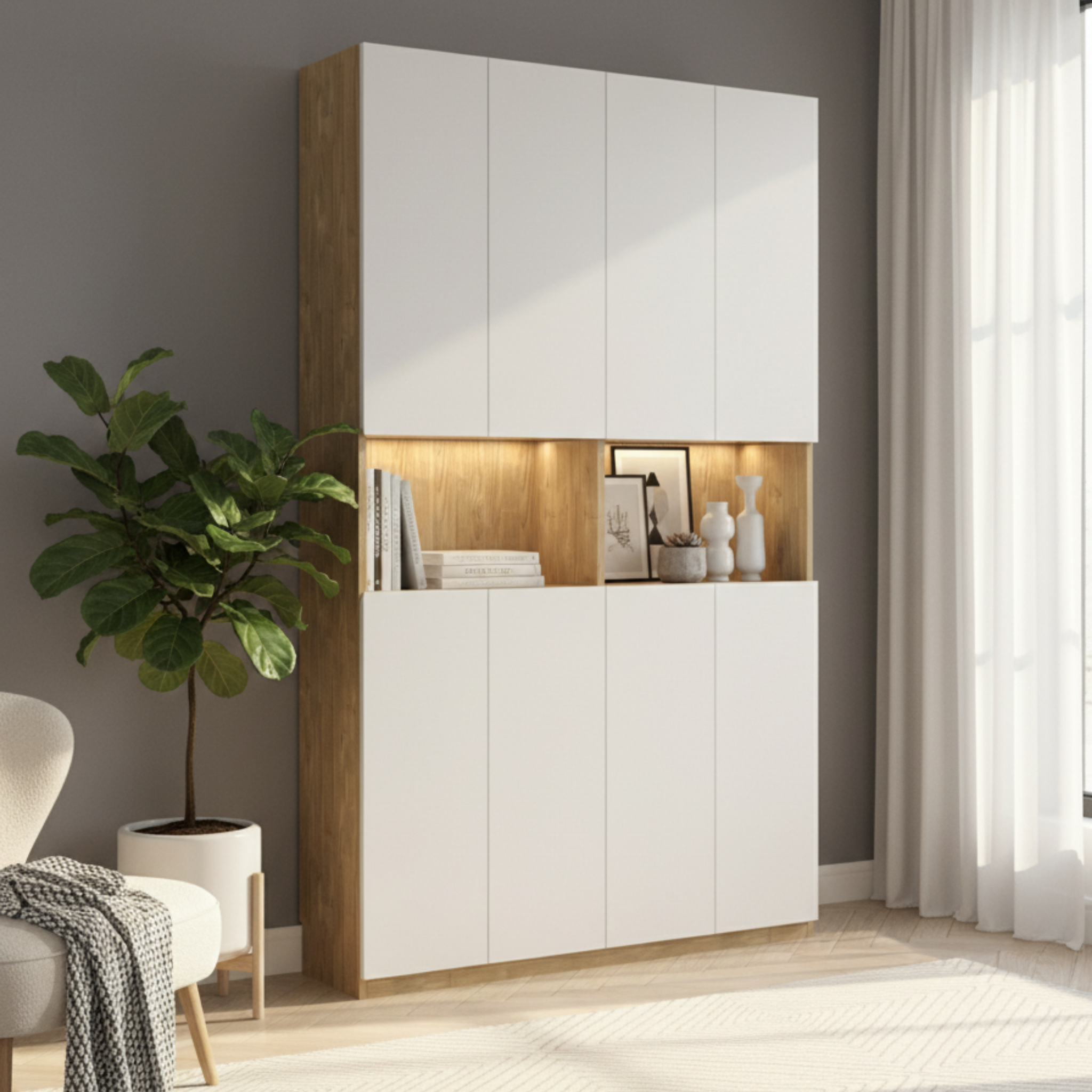 Loft Kiri Bookcase with 8 Doors 120cm White + Natural Wood – Urban Sales