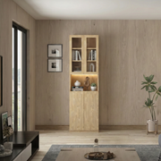 Loft Kiri Bookcase with Panel/Glass Doors, W60cm, Natural Wood