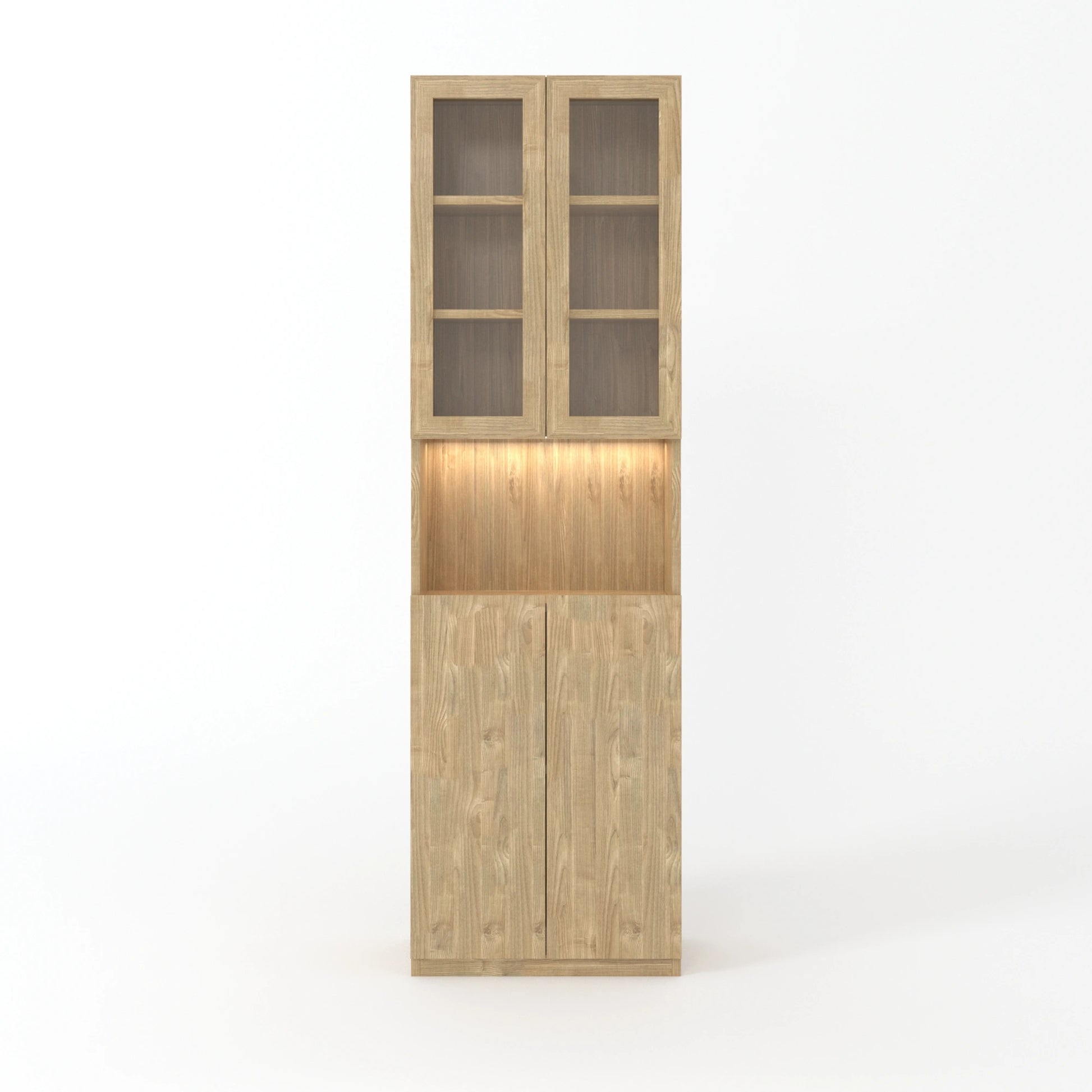 Loft Kiri Bookcase with Panel/Glass Doors, W60cm, Natural Wood
