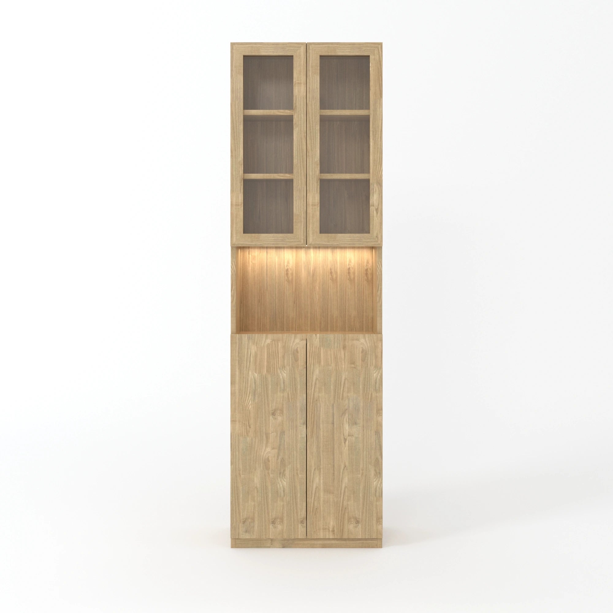 Loft Kiri Bookcase with Panel/Glass Doors, W60cm, Natural Wood