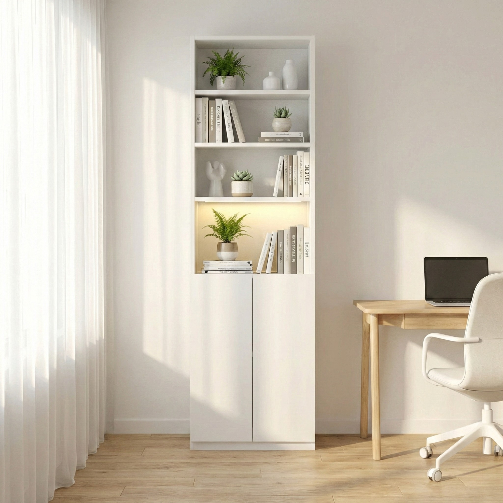 Loft Kiri Bookcase with 2 Doors, W60cm, White