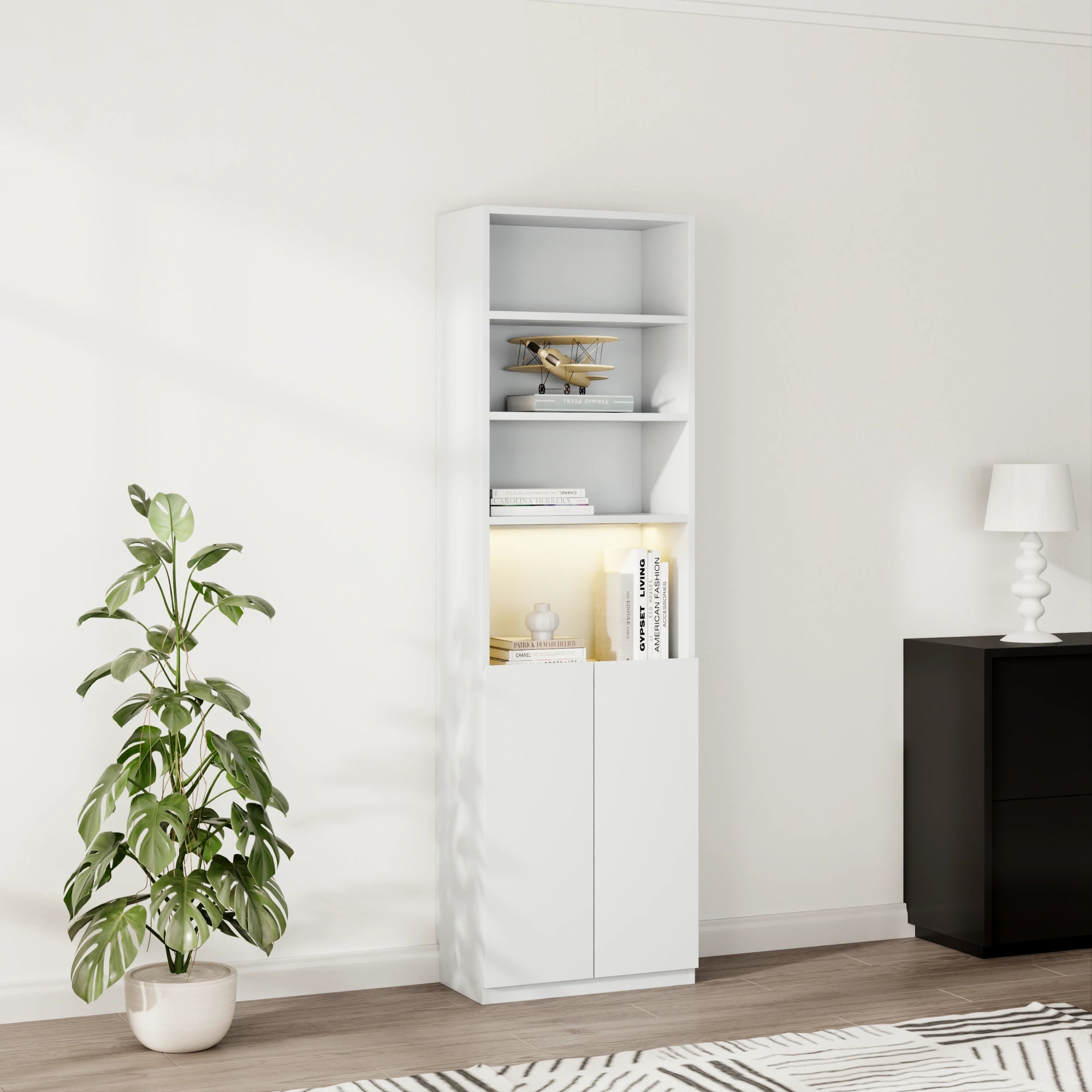 Loft Kiri Bookcase with 2 Doors, 60cm, White