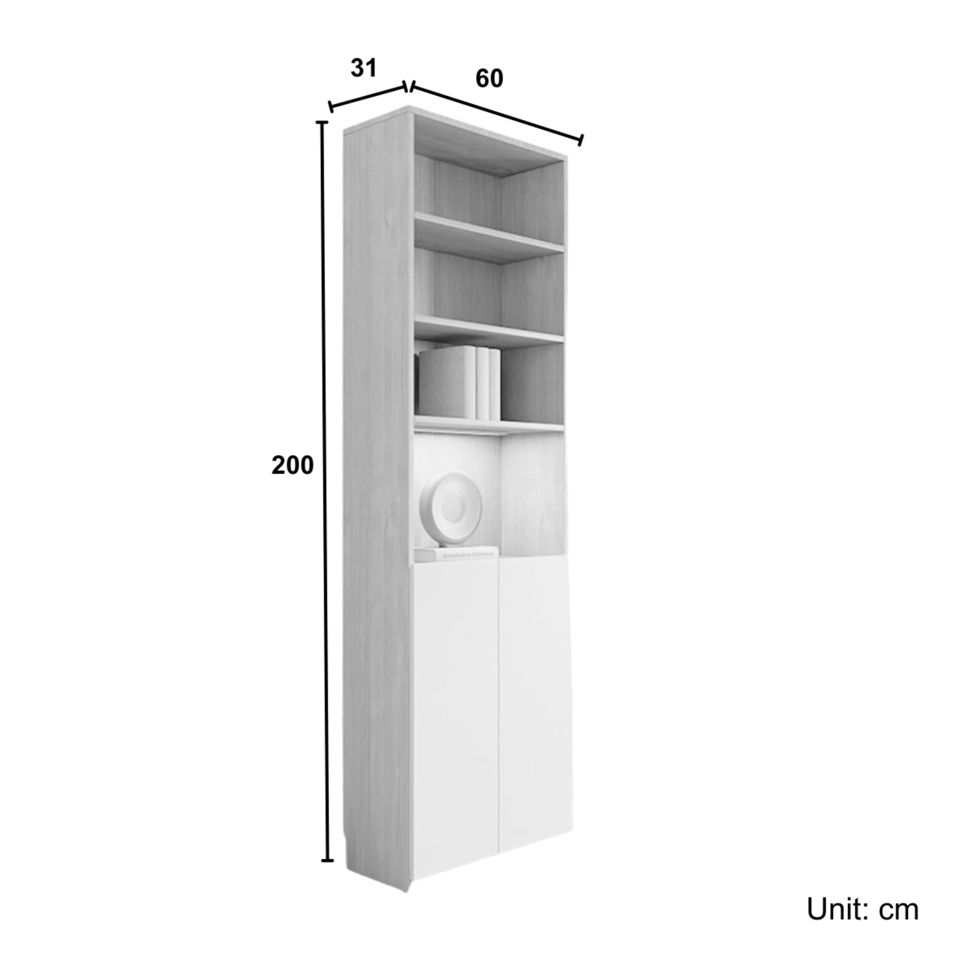 Loft Kiri Bookcase with 2 Doors, 60cm, White