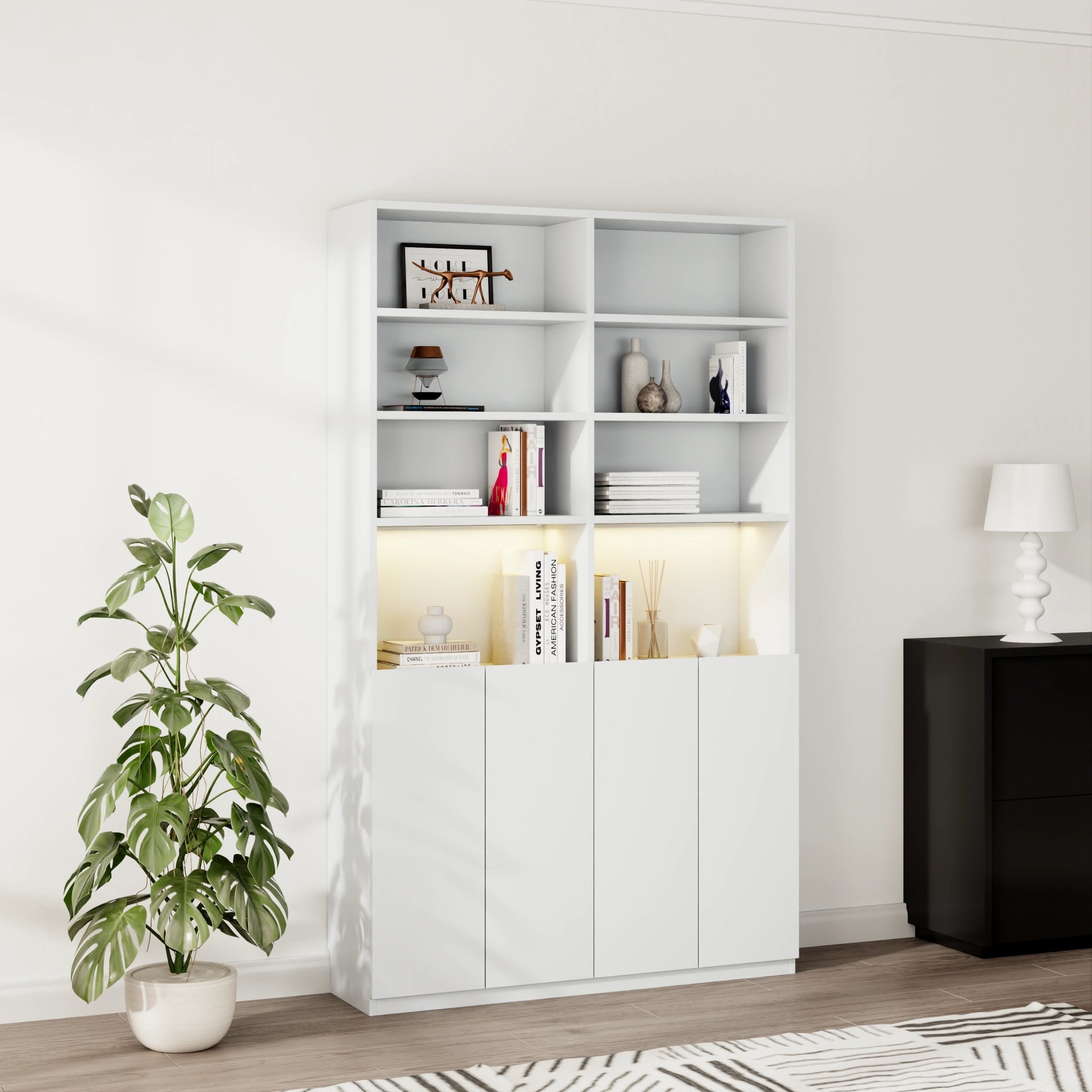 Loft Kiri Bookcase with 4 Doors, 120cm, White