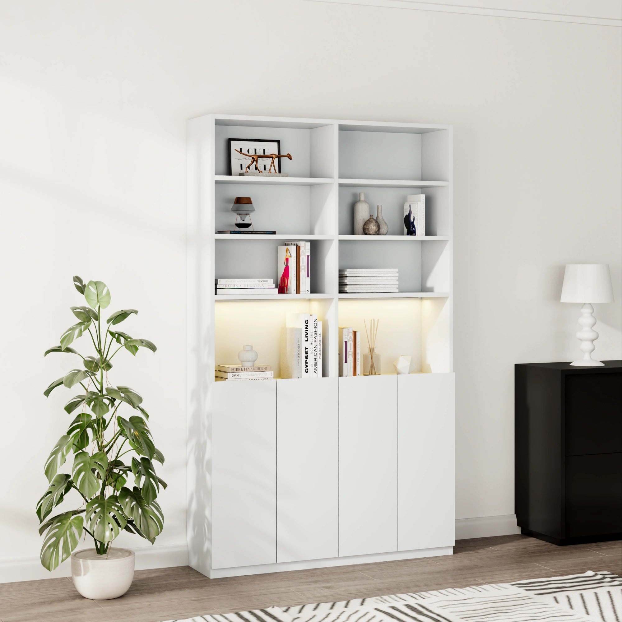 Loft Kiri Bookcase with 4 Doors, 120cm, White
