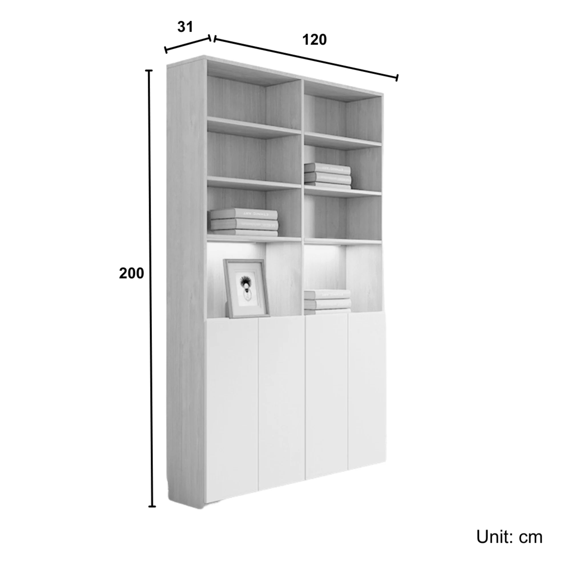 Loft Kiri Bookcase with 4 Doors, 120cm, White