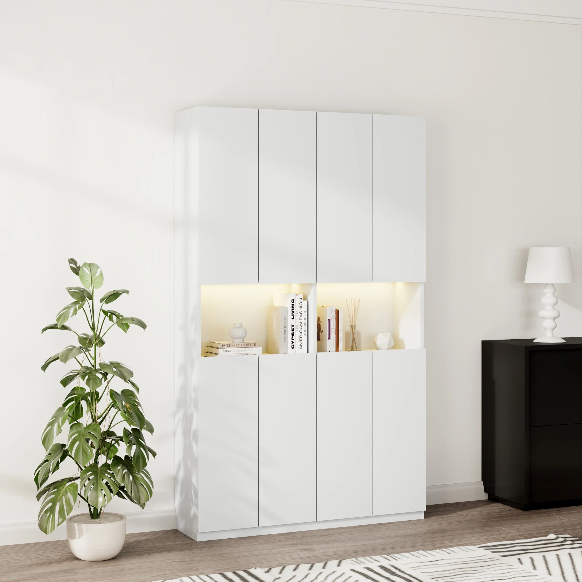 Loft Kiri Bookcase with 8 Doors, 120cm, White