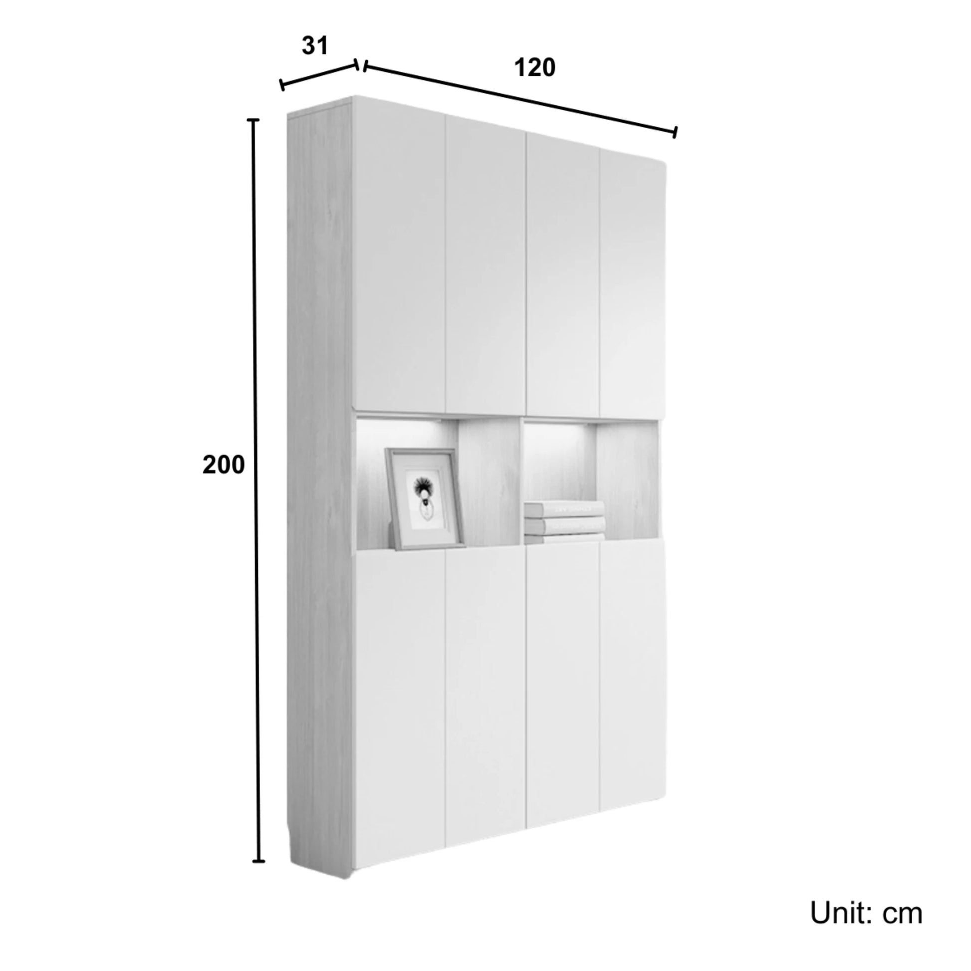 Loft Kiri Bookcase with 8 Doors, 120cm, White