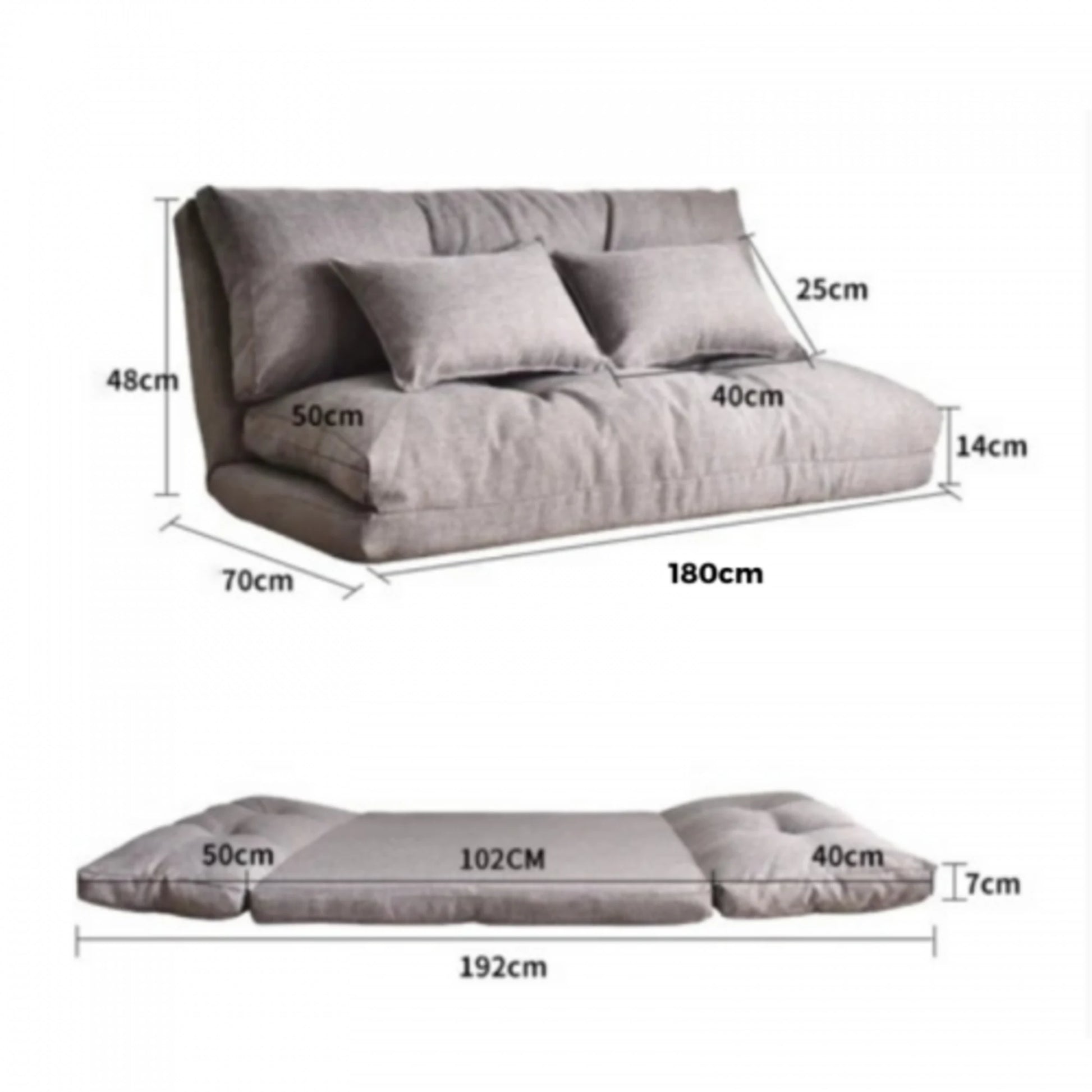 Urbana Japanese Futon Lounge 3-Seater Sofa Bed, Grey