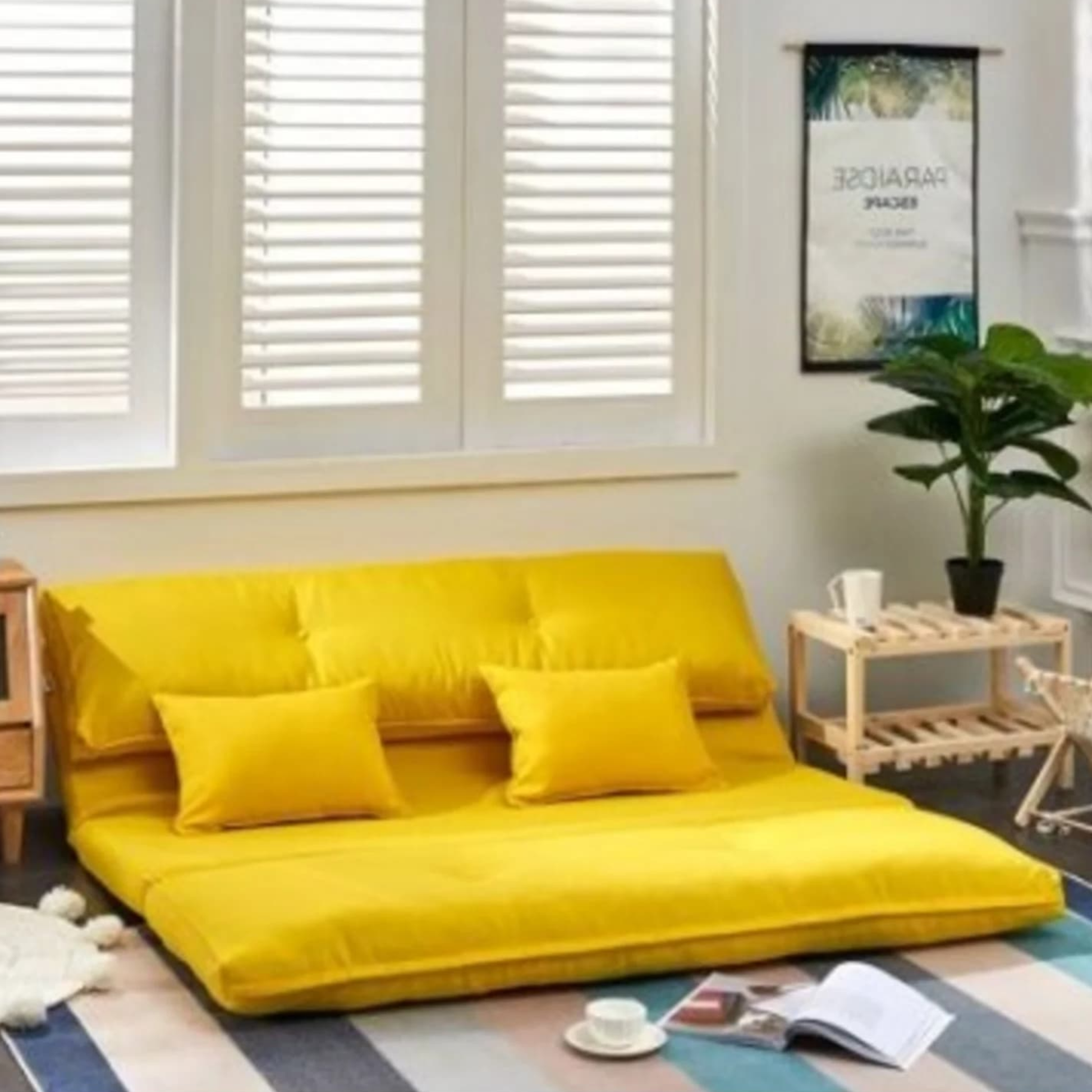 Urbana Japanese Futon Lounge 3-Seater Sofa Bed, Yellow