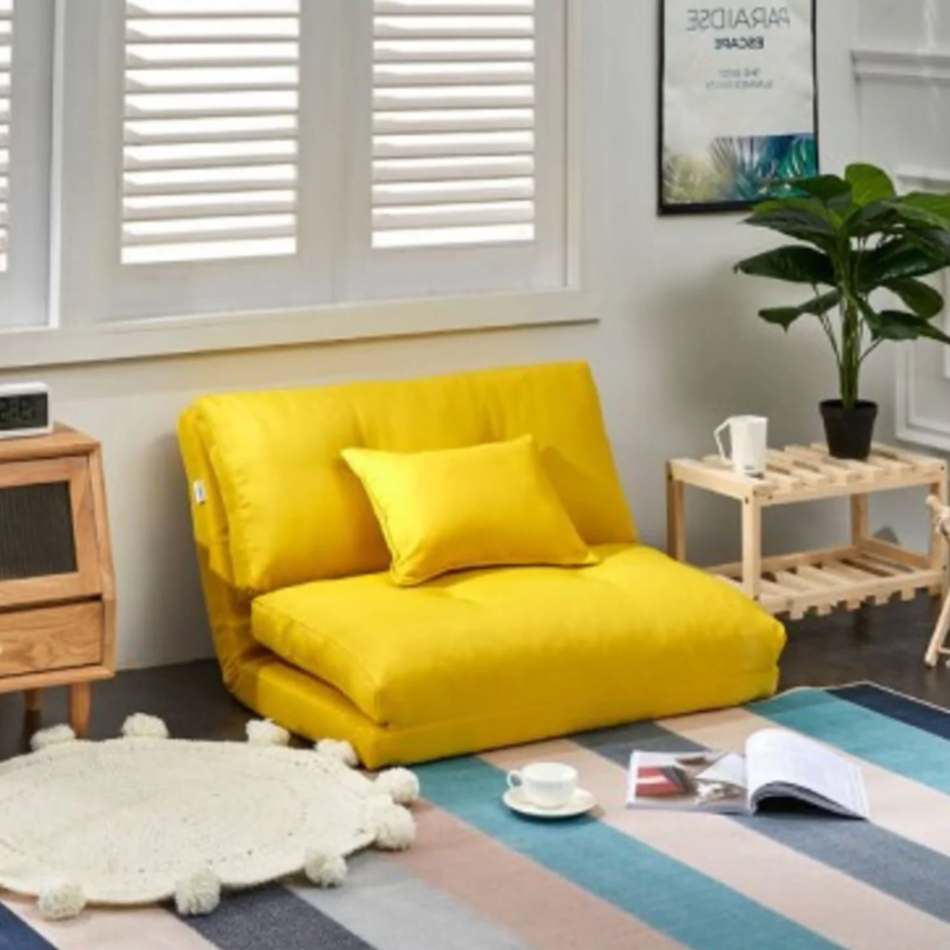 Urbana Japanese Futon Lounge 1-Seater Sofa Bed, 90cm, Yellow