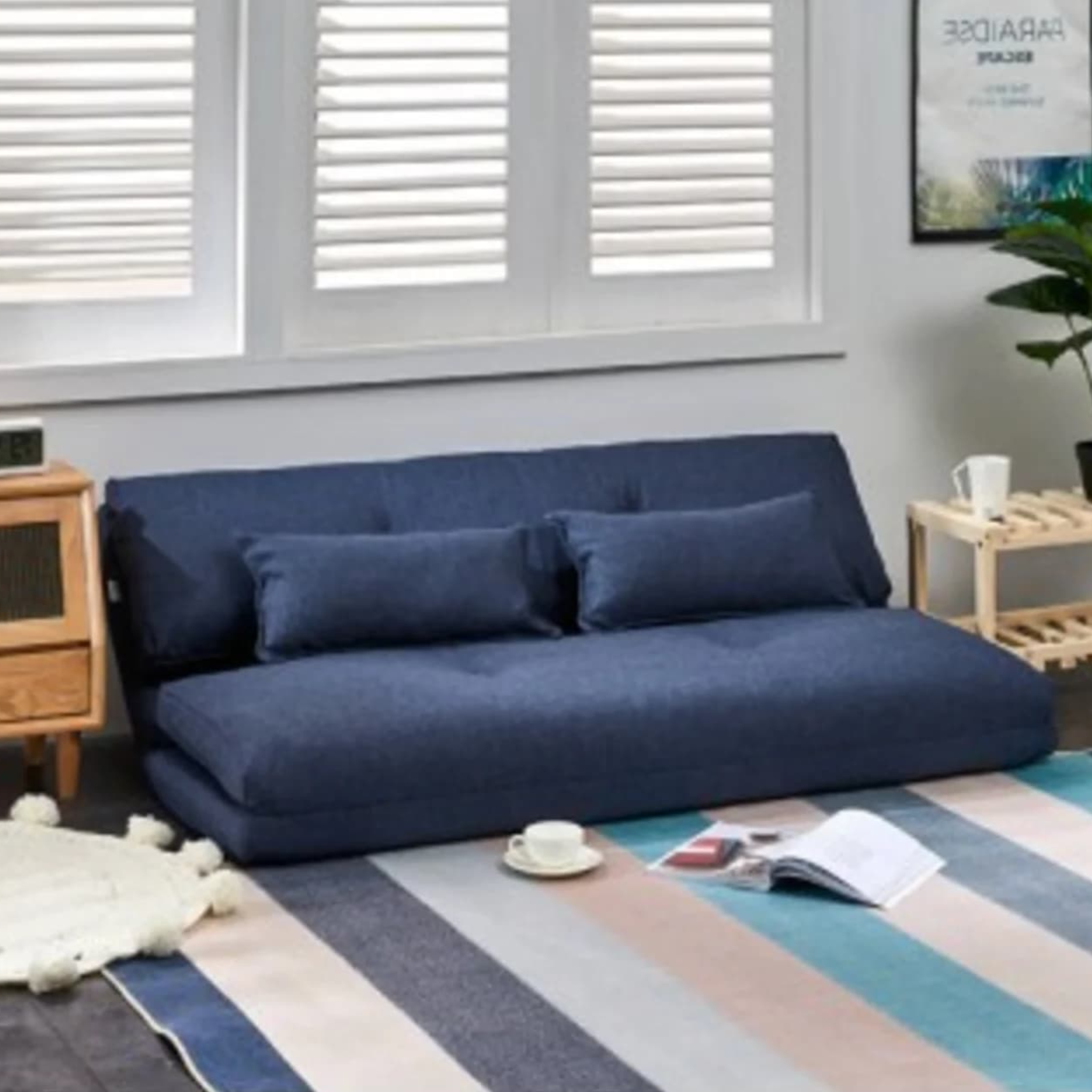 Urbana Japanese Futon Lounge 3-Seater Sofa Bed, Blue