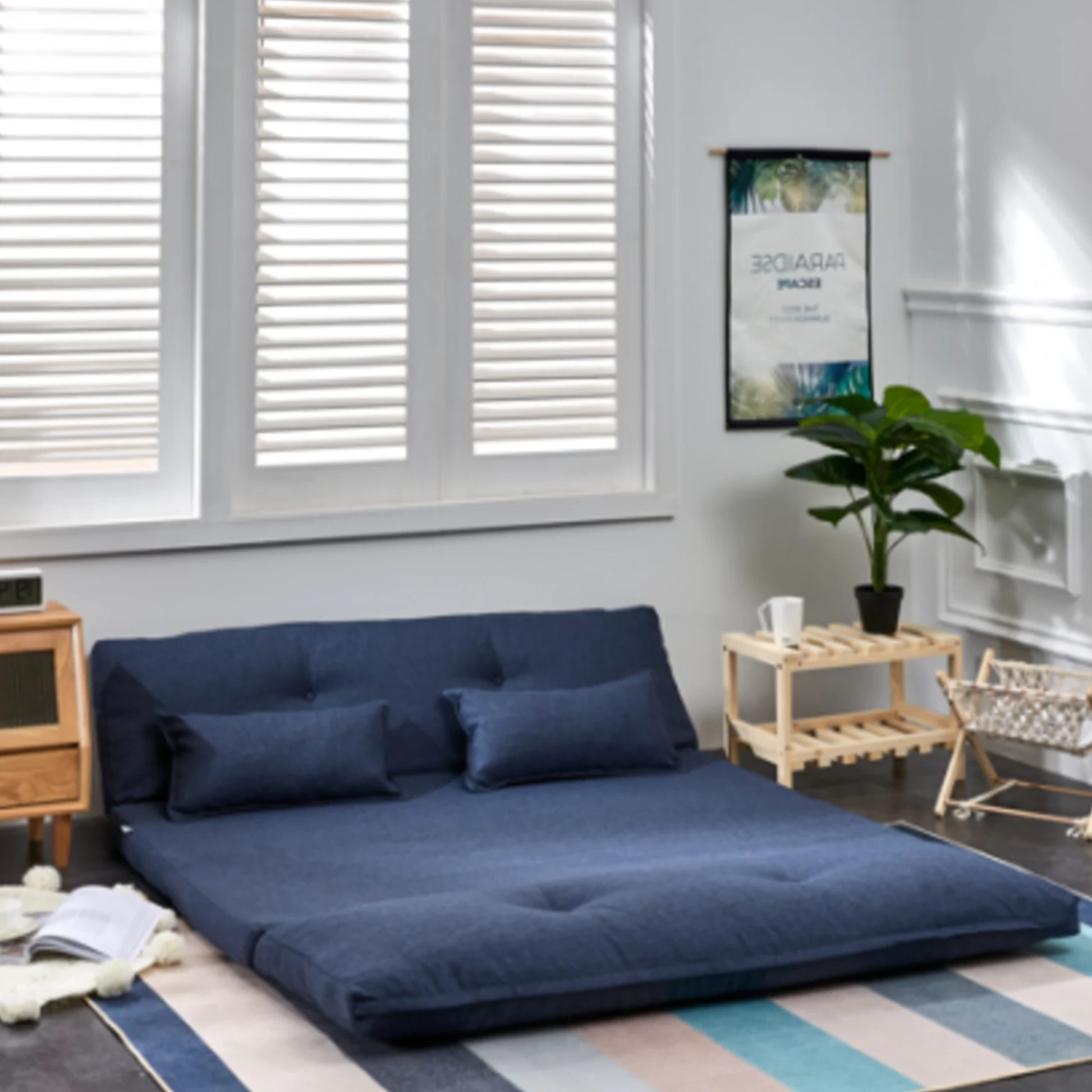 Urbana Japanese Futon Lounge 3-Seater Sofa Bed, Blue