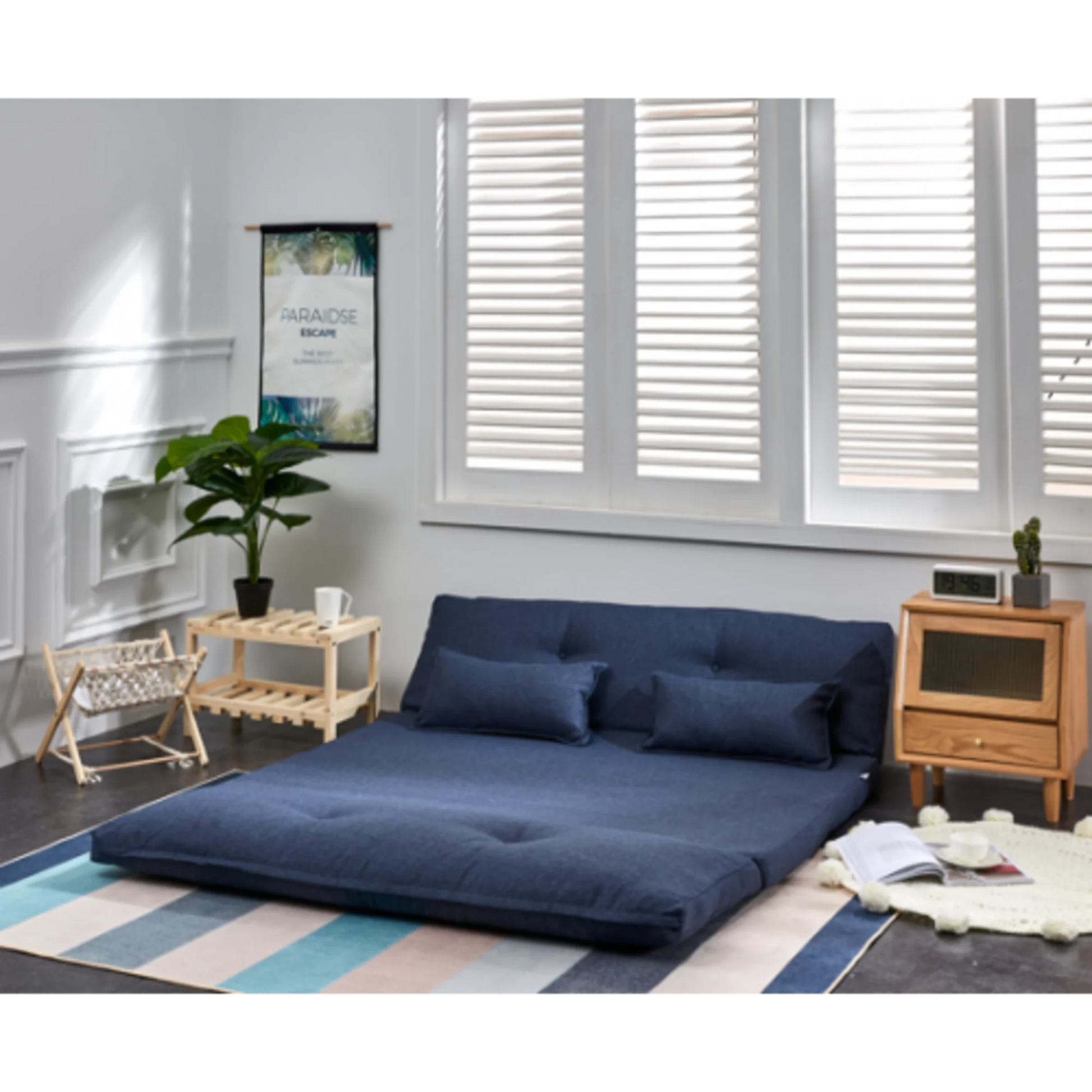 Urbana Japanese Futon Lounge 3-Seater Sofa Bed, Blue