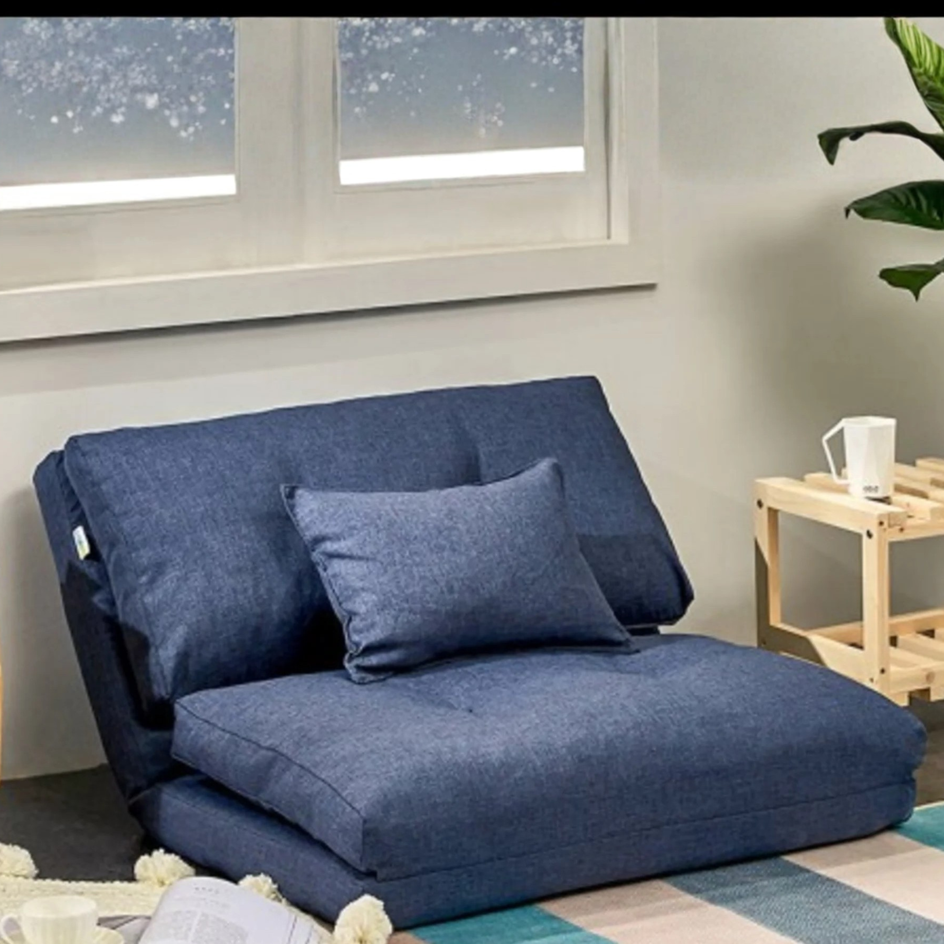 Urbana Japanese Futon Lounge 1-Seater Sofa Bed, W90cm, Blue