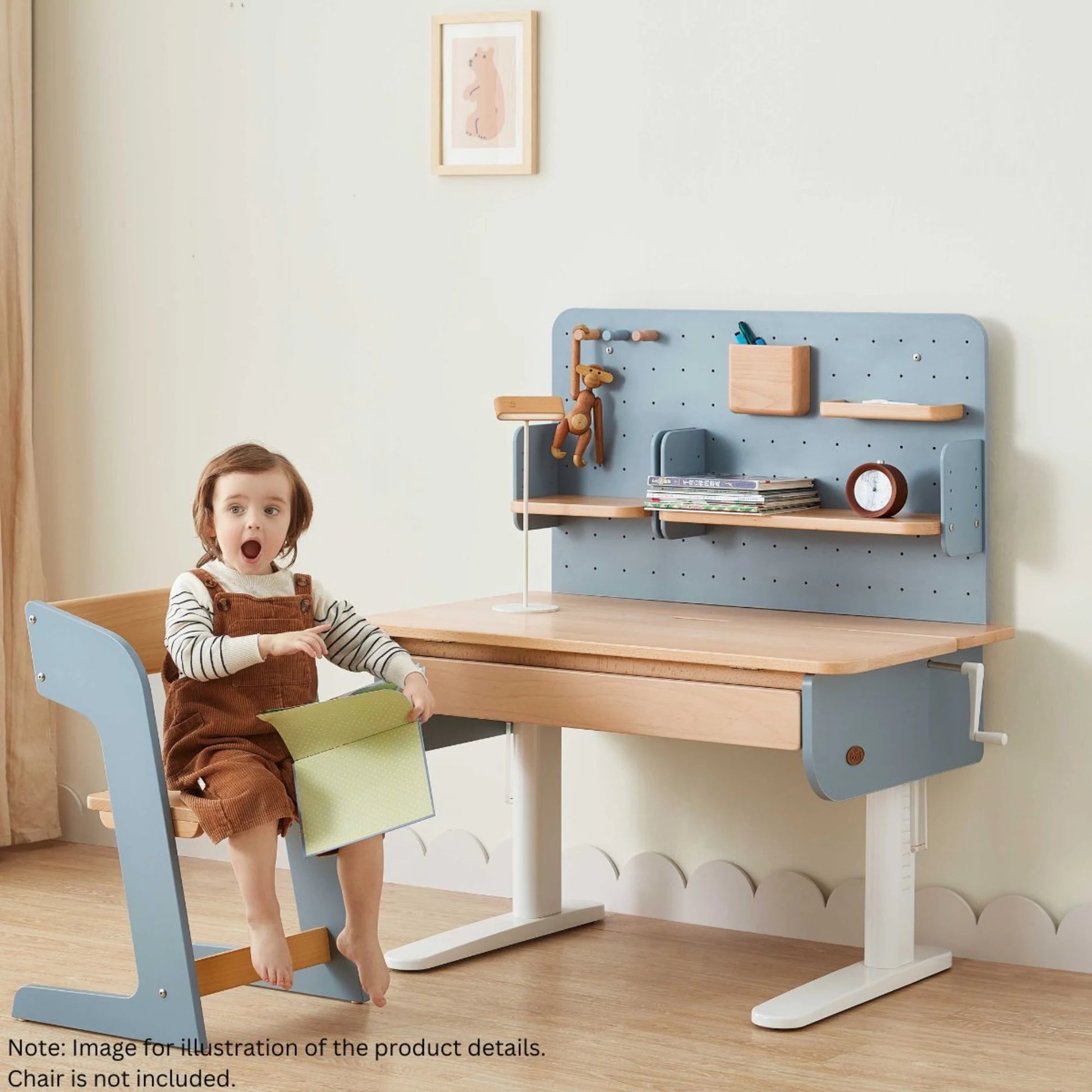 Boori Ergonomic Kids Desk (100cm) With Pegboard Hutch Package, Blueberry