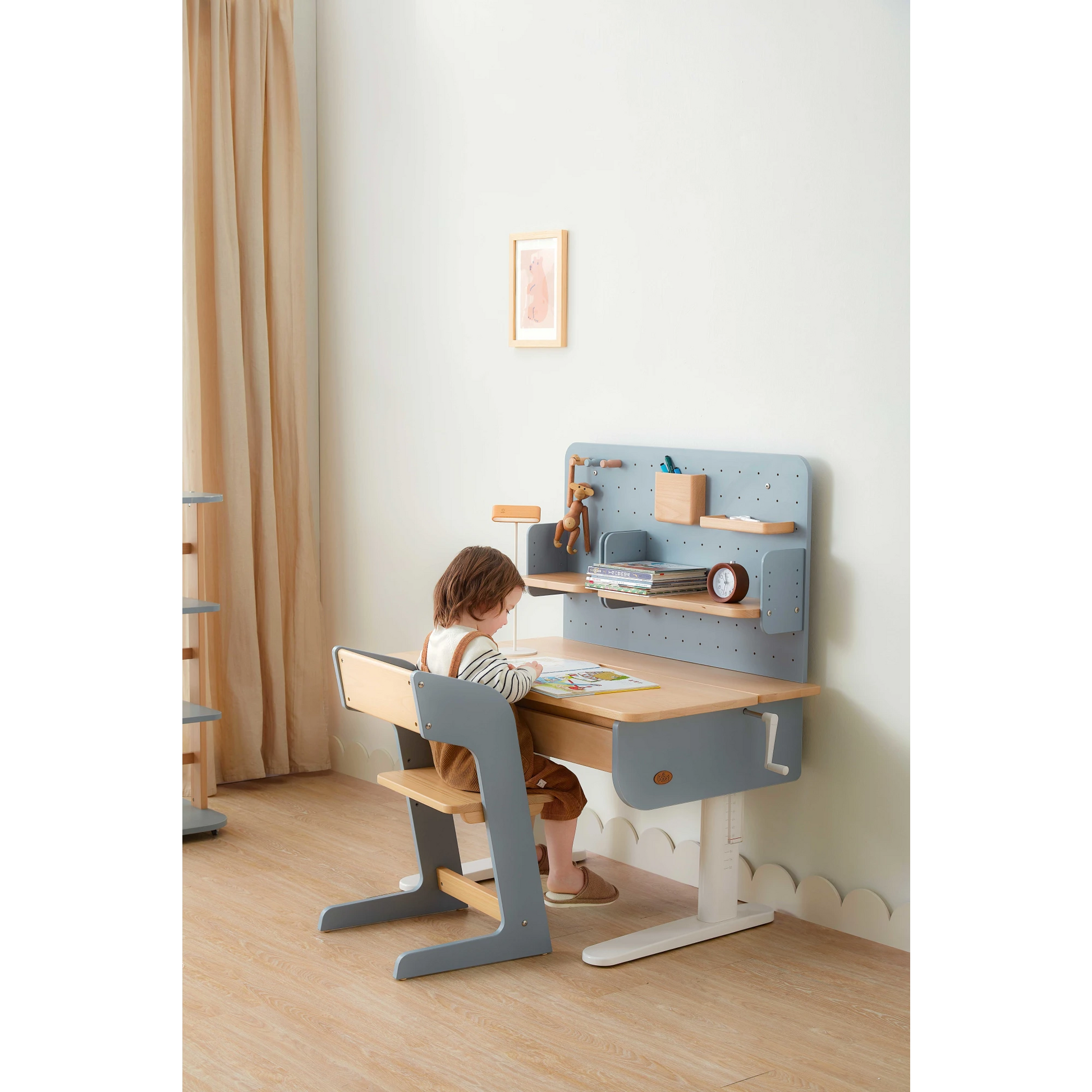 Boori Ergonomic Kids Desk (100cm) With Pegboard Hutch Package, Blueberry