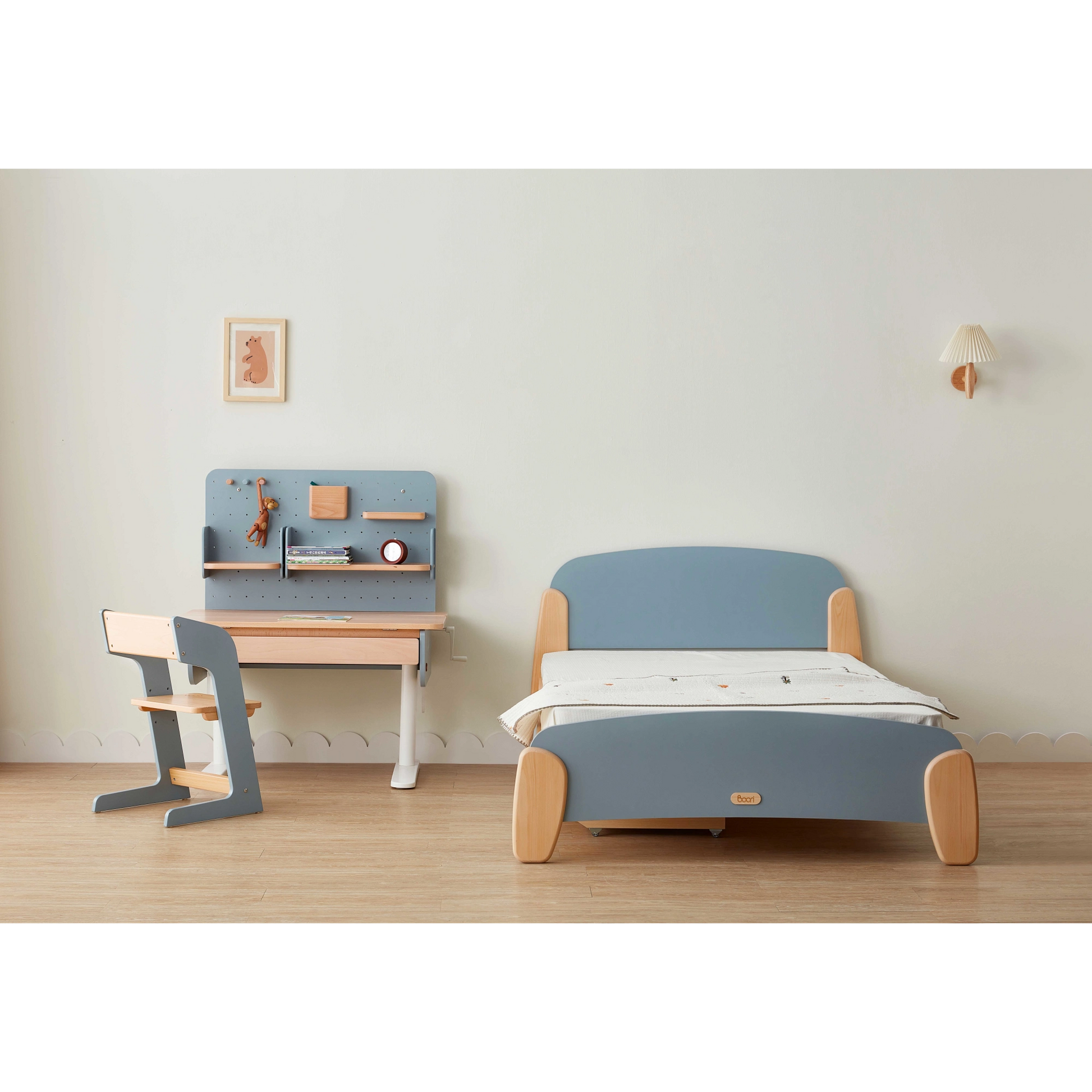 Boori Ergonomic Kids Desk (100cm) With Pegboard Hutch Package, Blueberry