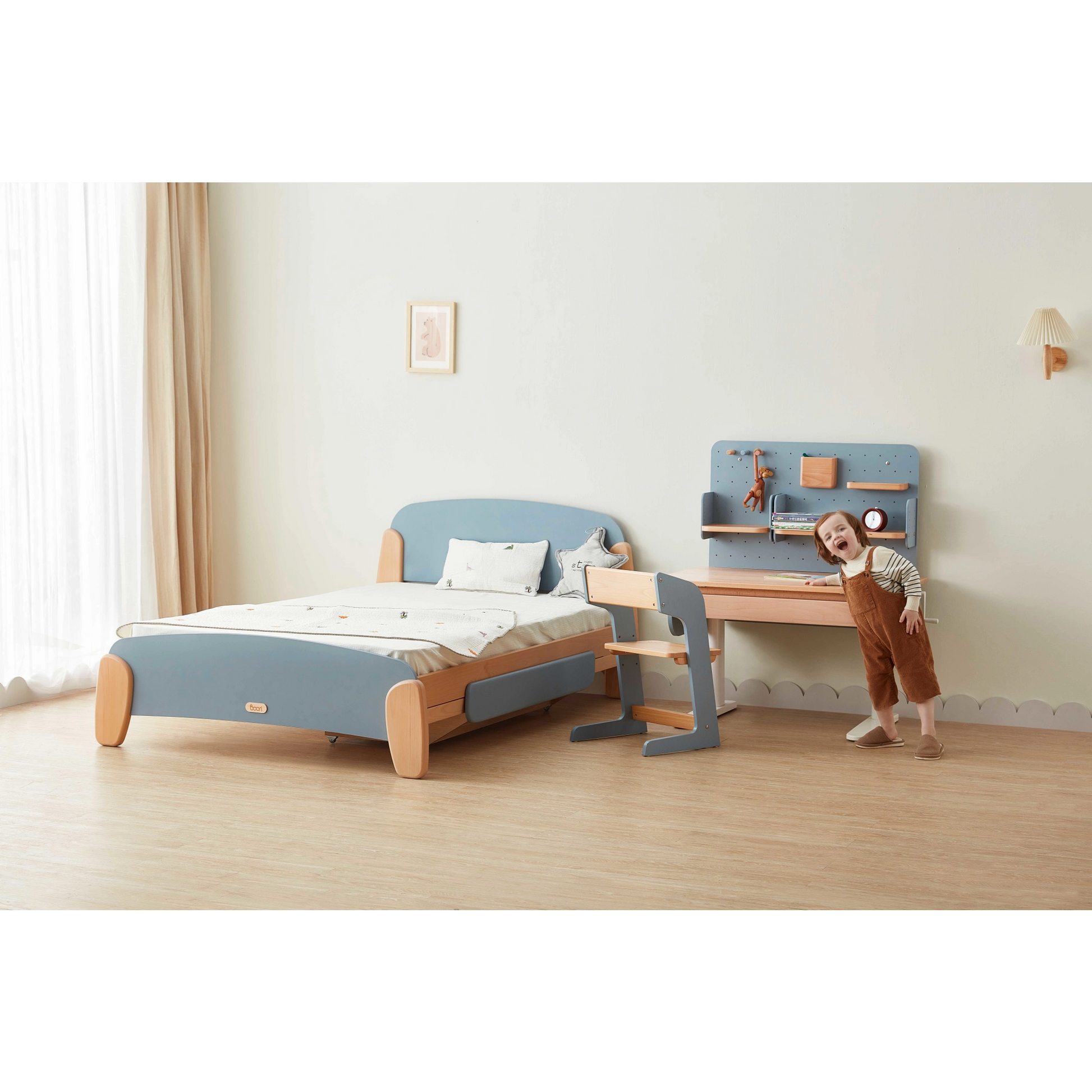 Boori Ergonomic Kids Desk (100cm) With Pegboard Hutch Package, Blueberry