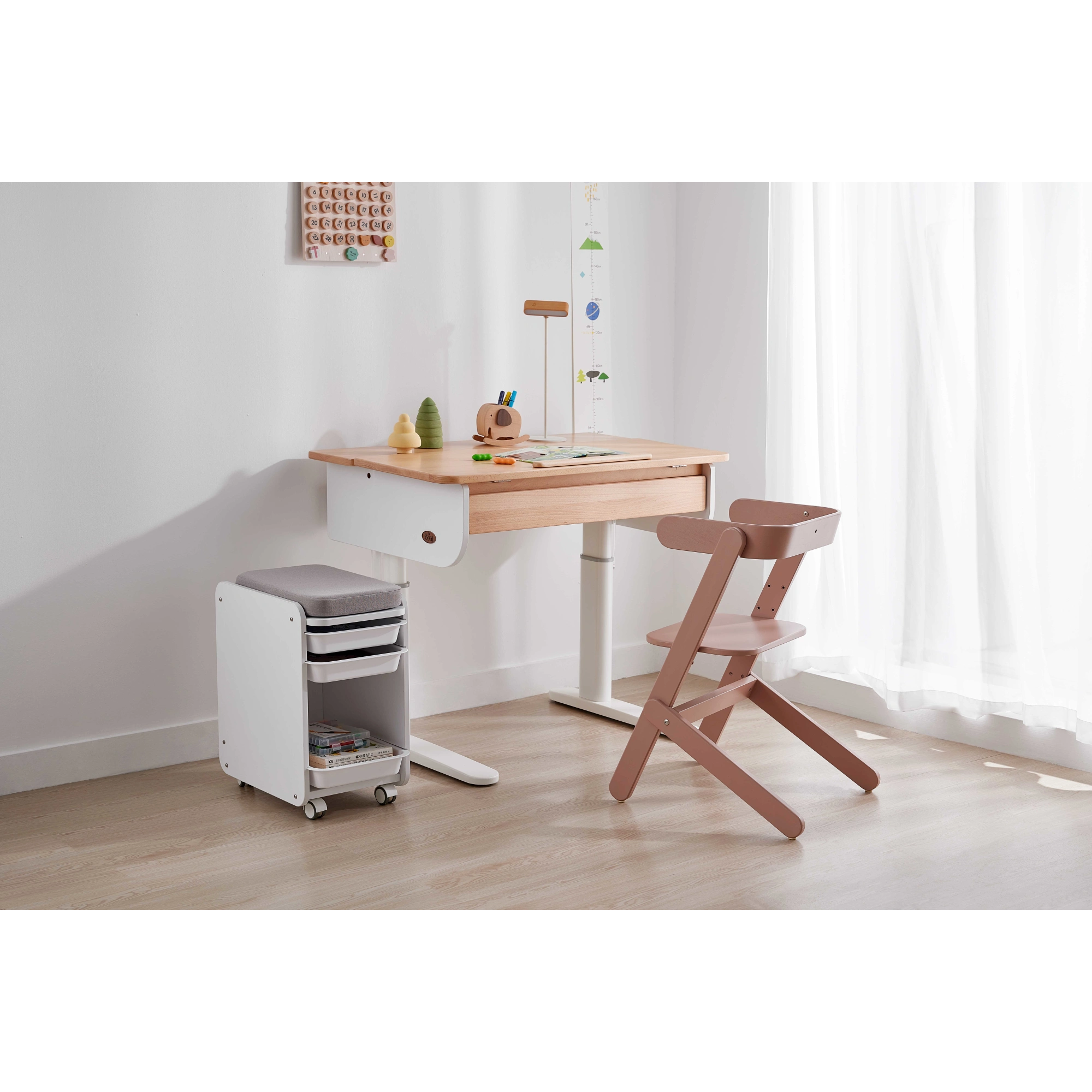 Boori Ergonomic Kids Desk (100cm) With Pegboard Hutch Package, Barley White