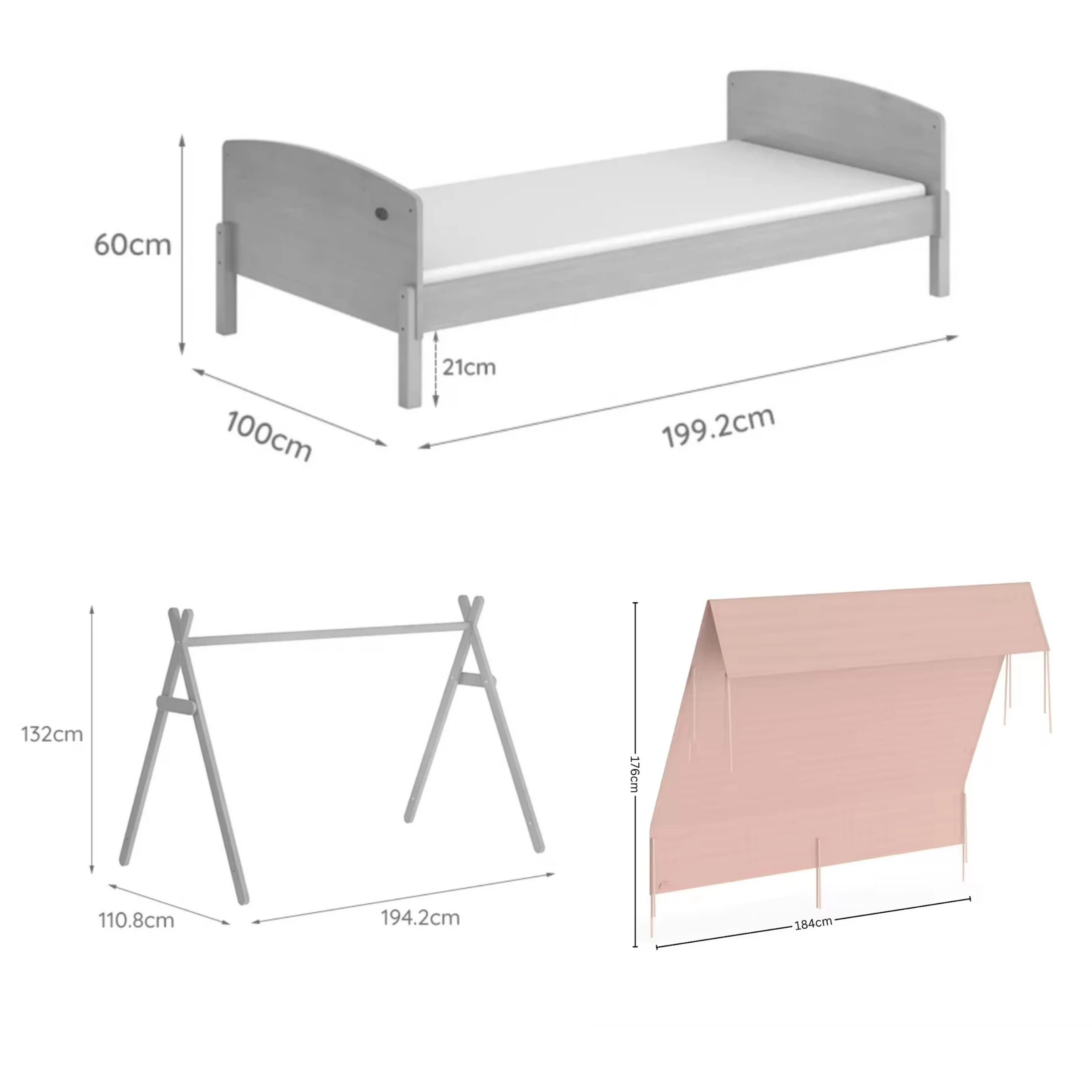 Boori Matilda Kids NZ Single Bed with Roof & Tent, Barley White