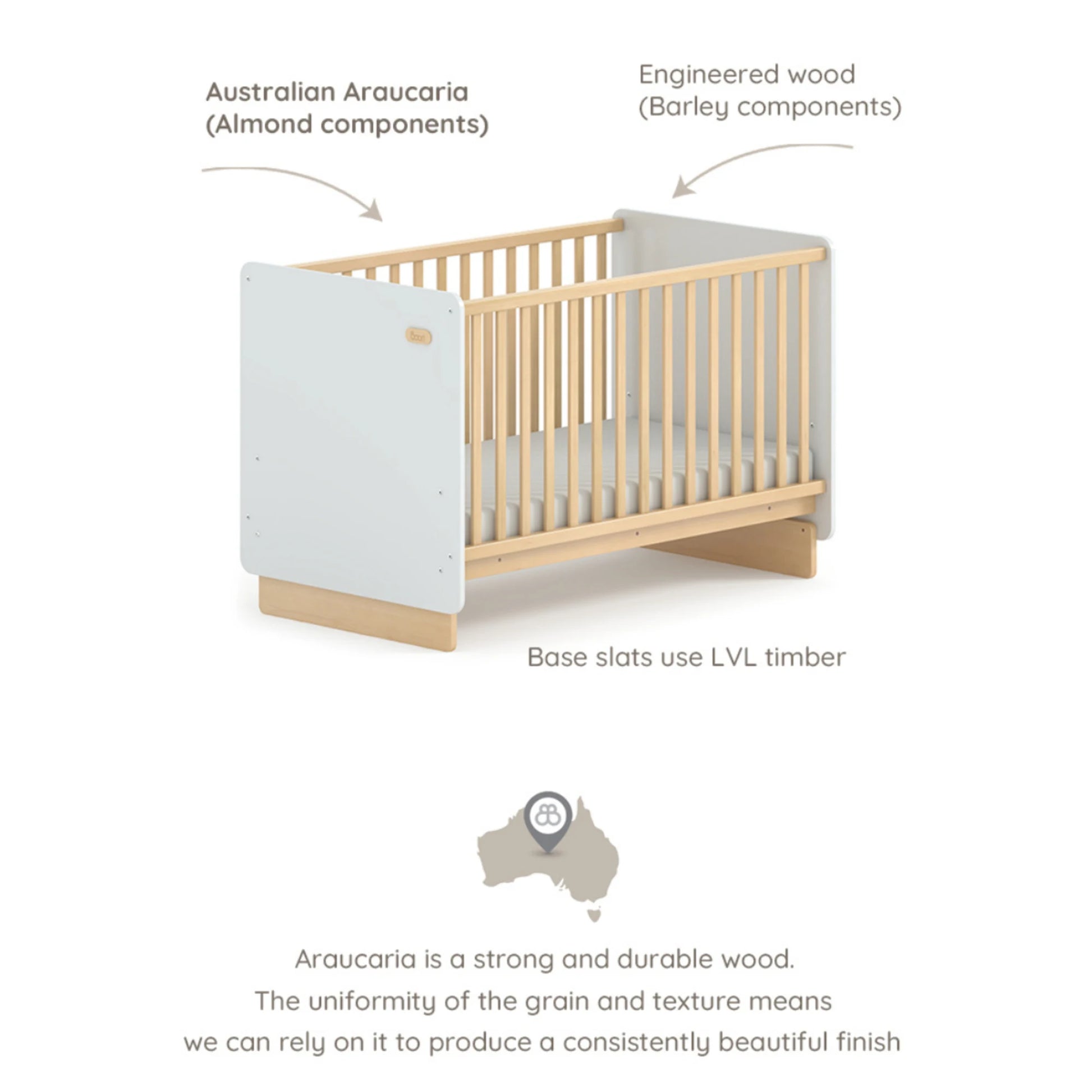 Boori Neat Kids Cot Bed, Barley White