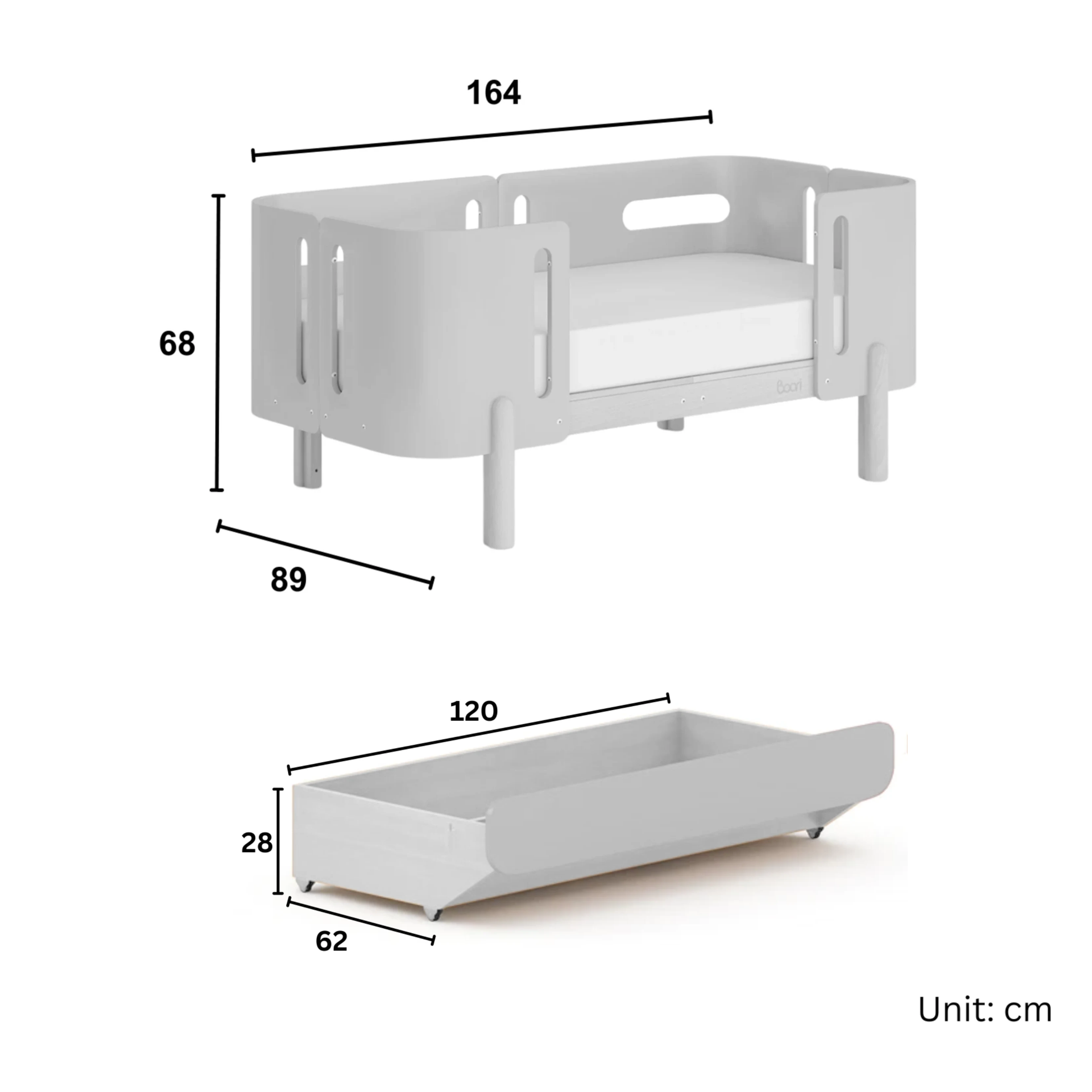 Boori Nova Evolve Kids Bedside Bed with Drawer, Blueberry