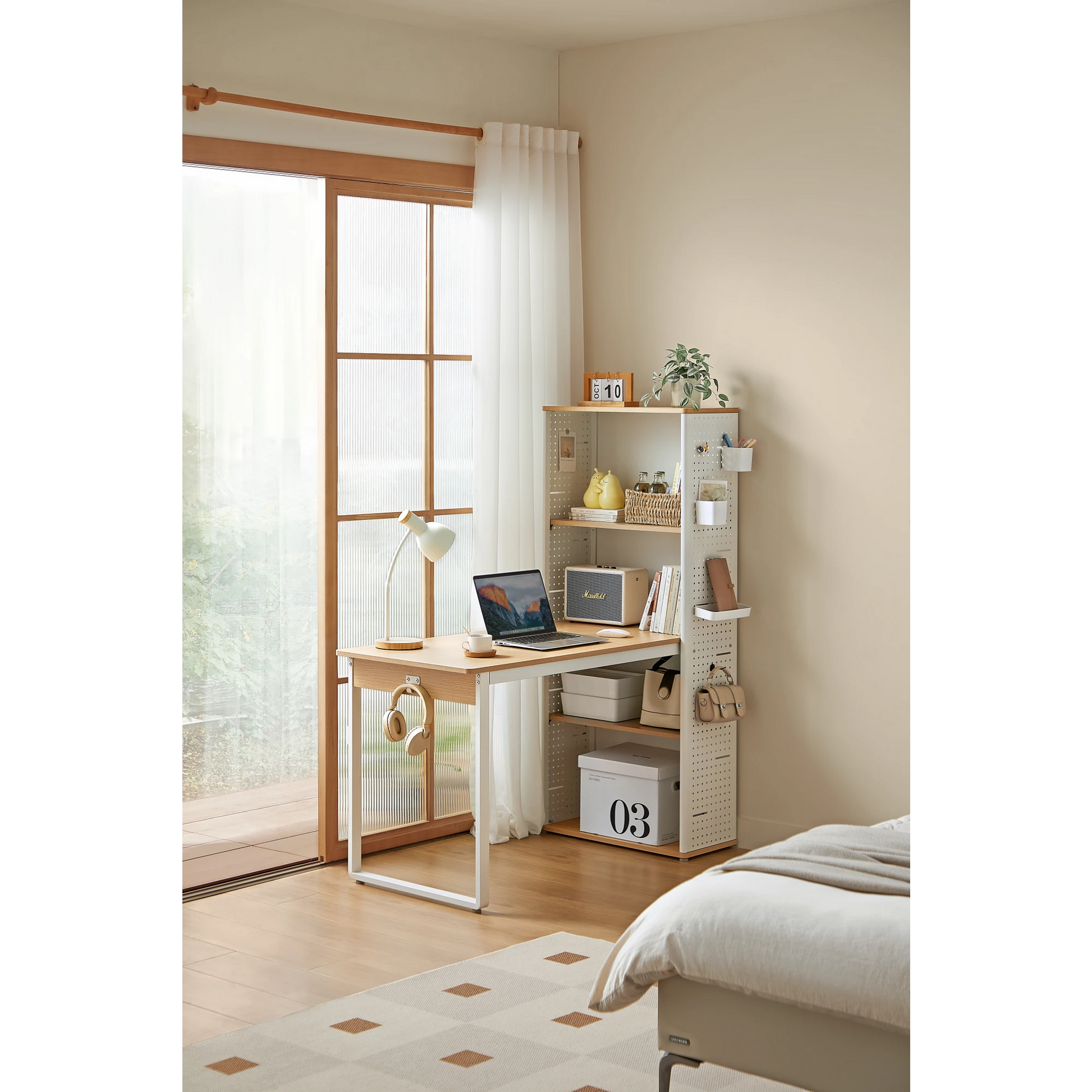 Linspire Ascend Desk with Shelves, Natural Wood & White