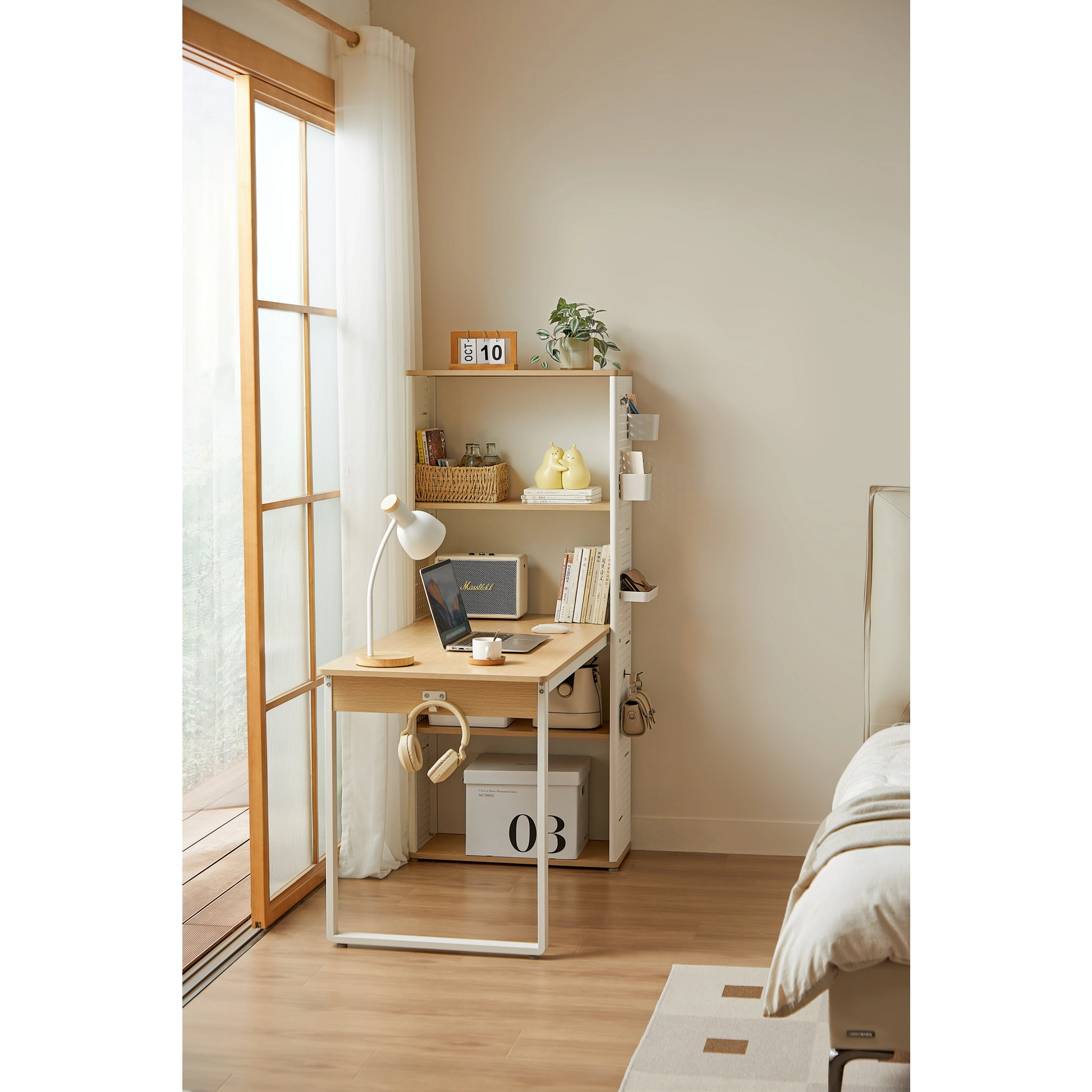Linspire Ascend Desk with Shelves, Natural Wood & White