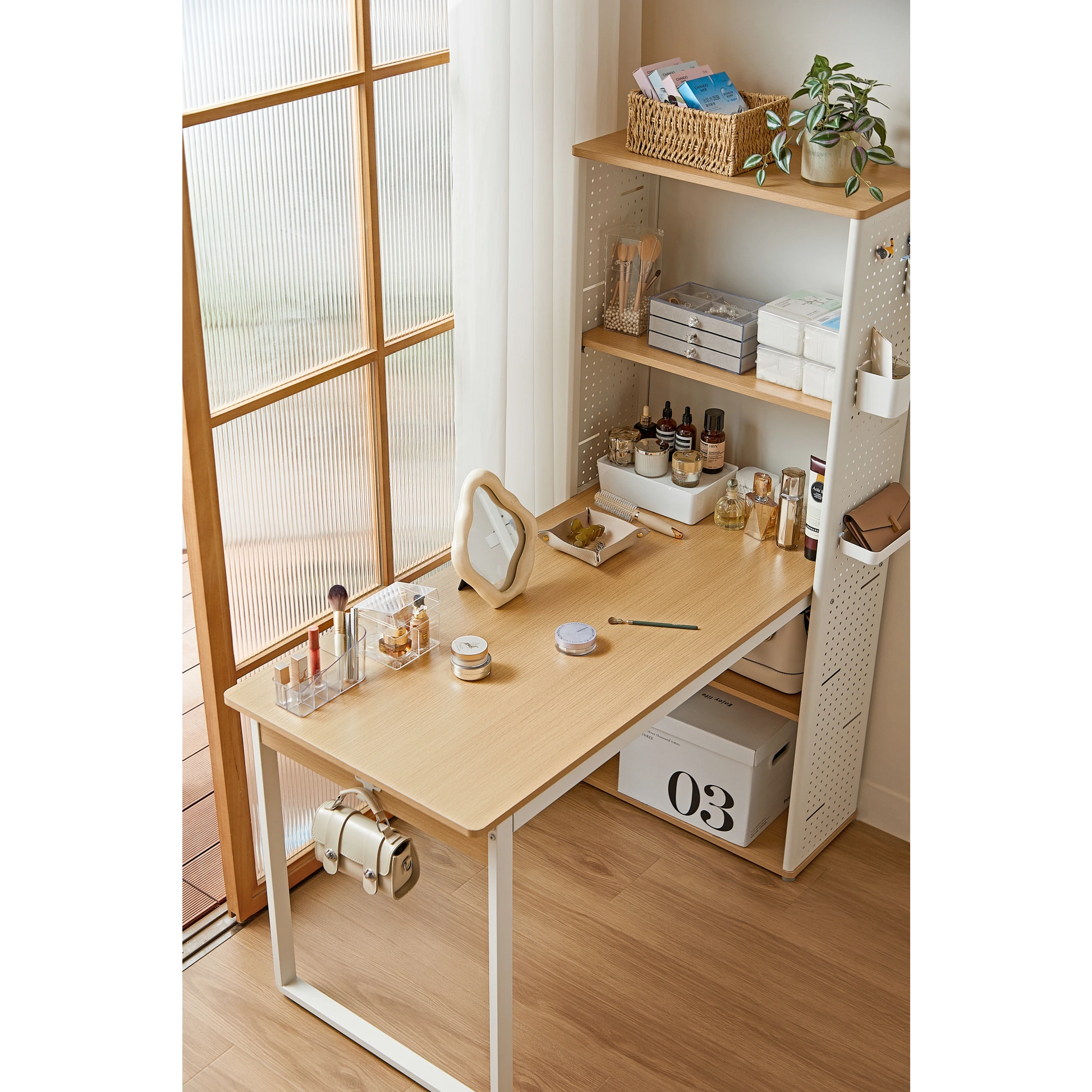 Linspire Ascend Desk with Shelves, Natural Wood & White