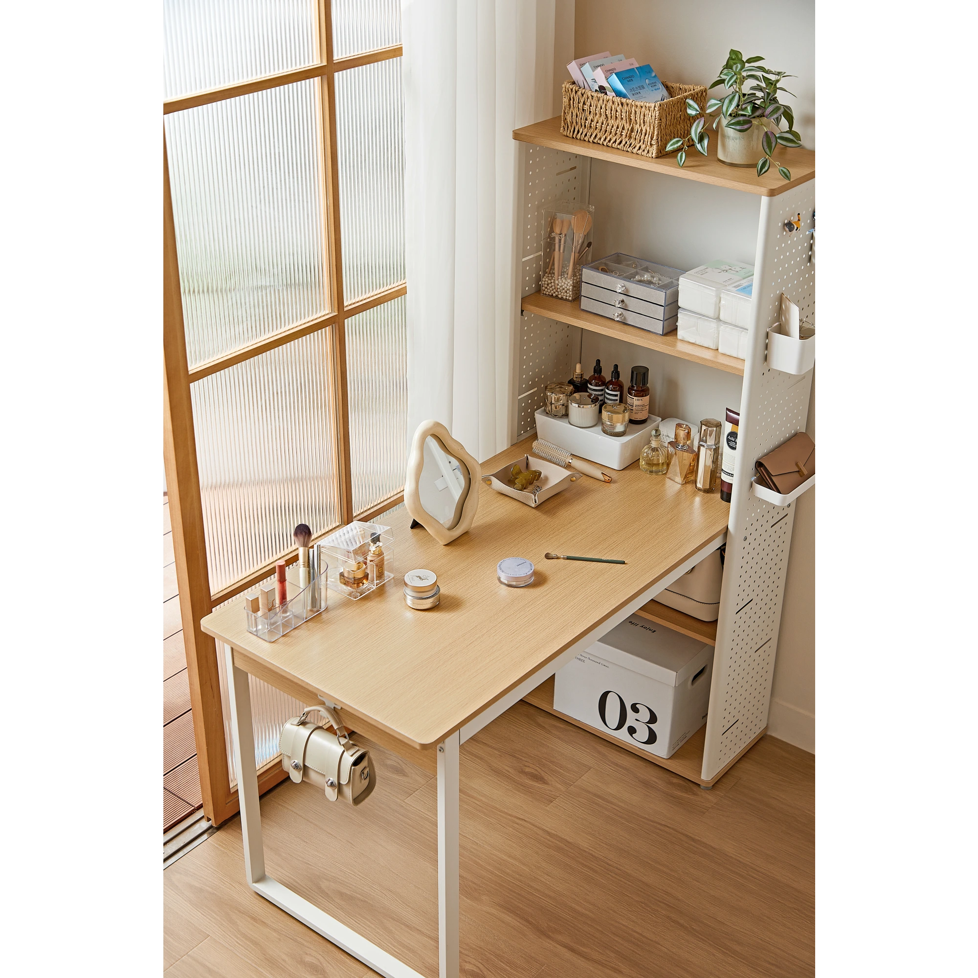 Linspire Ascend Desk with Shelves, Natural Wood & White
