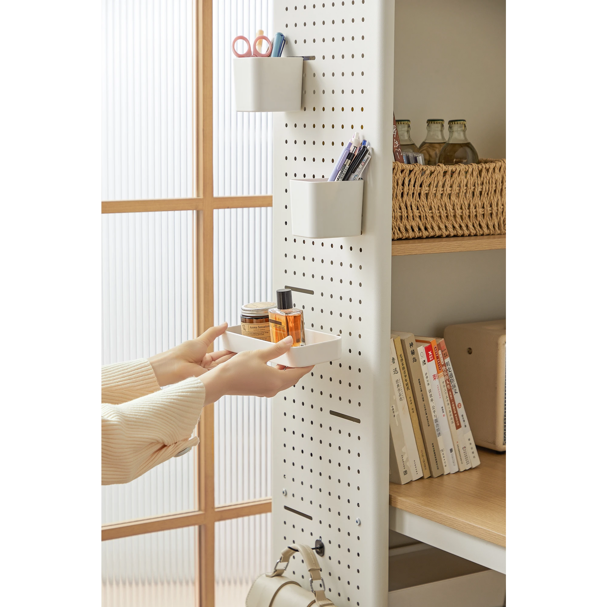 Linspire Ascend Desk with Shelves, Natural Wood & White