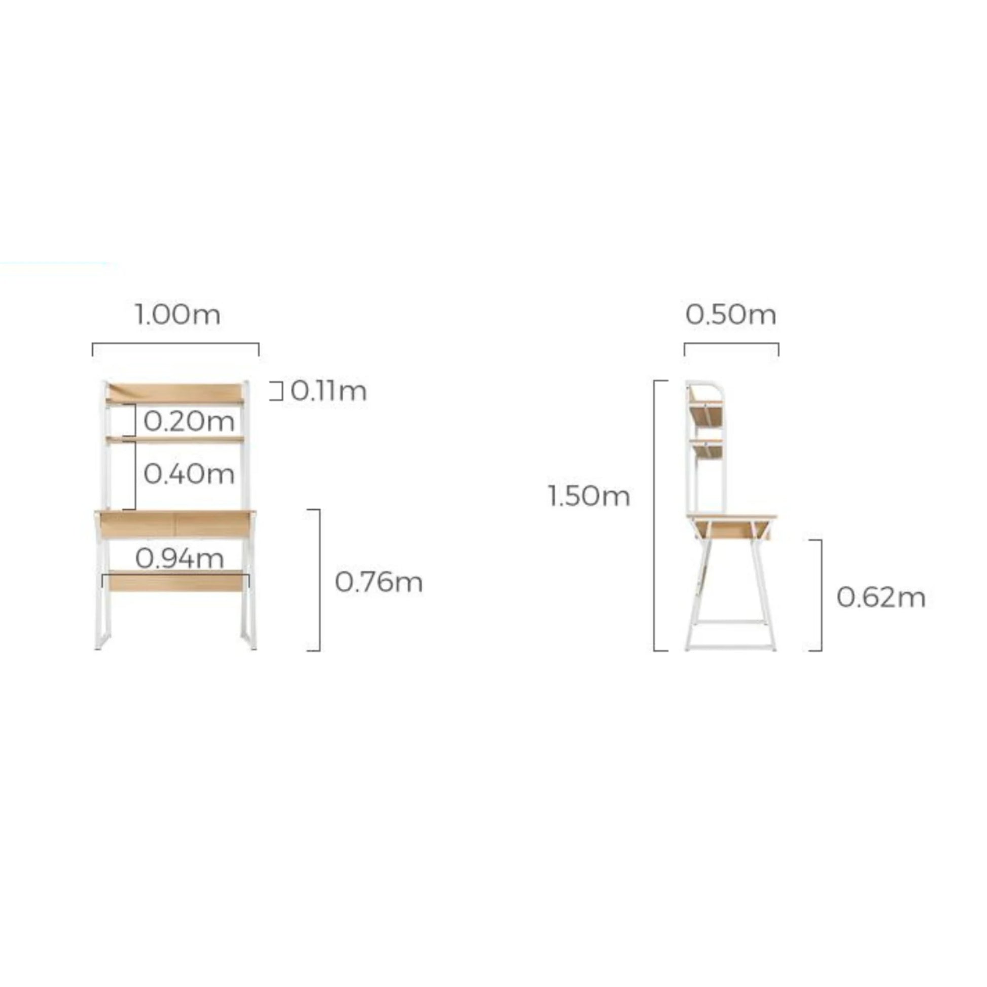 Linspire Axis Study Desk with 2 Drawers, W100cm, Natural Wood