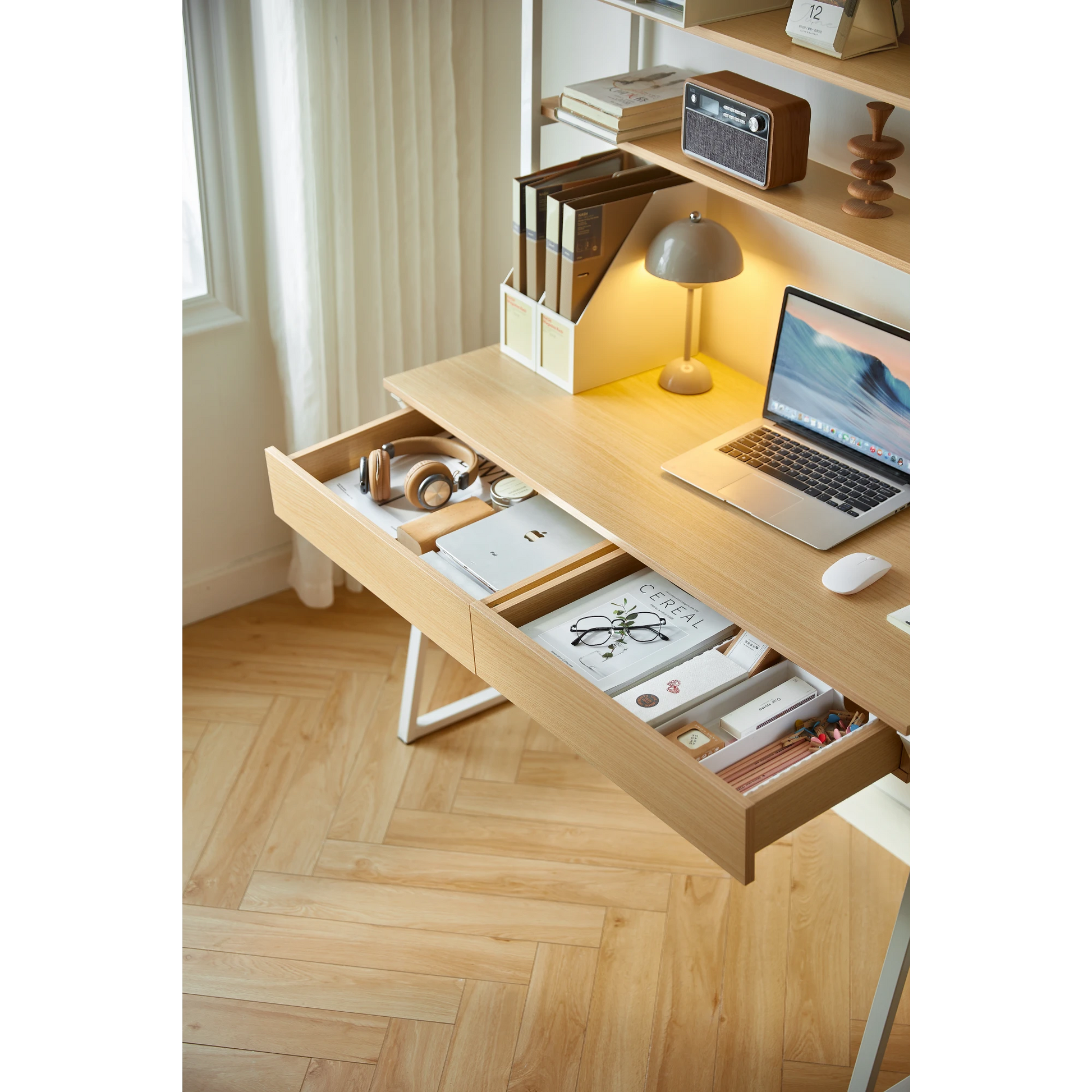 Linspire Axis Study Desk with 2 Drawers, 120cm, Natural Wood