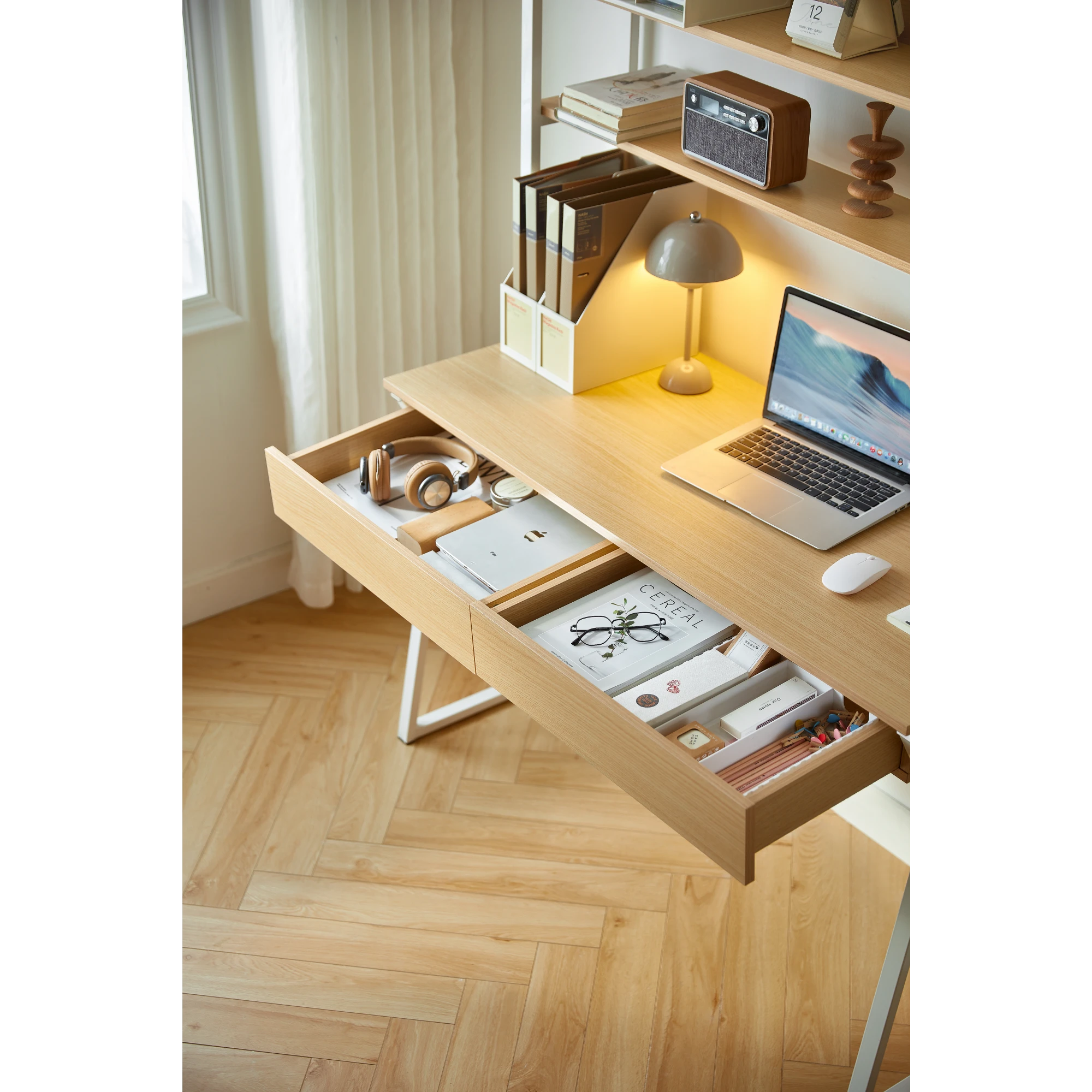 Linspire Axis Study Desk with 2 Drawers, 120cm, Natural Wood