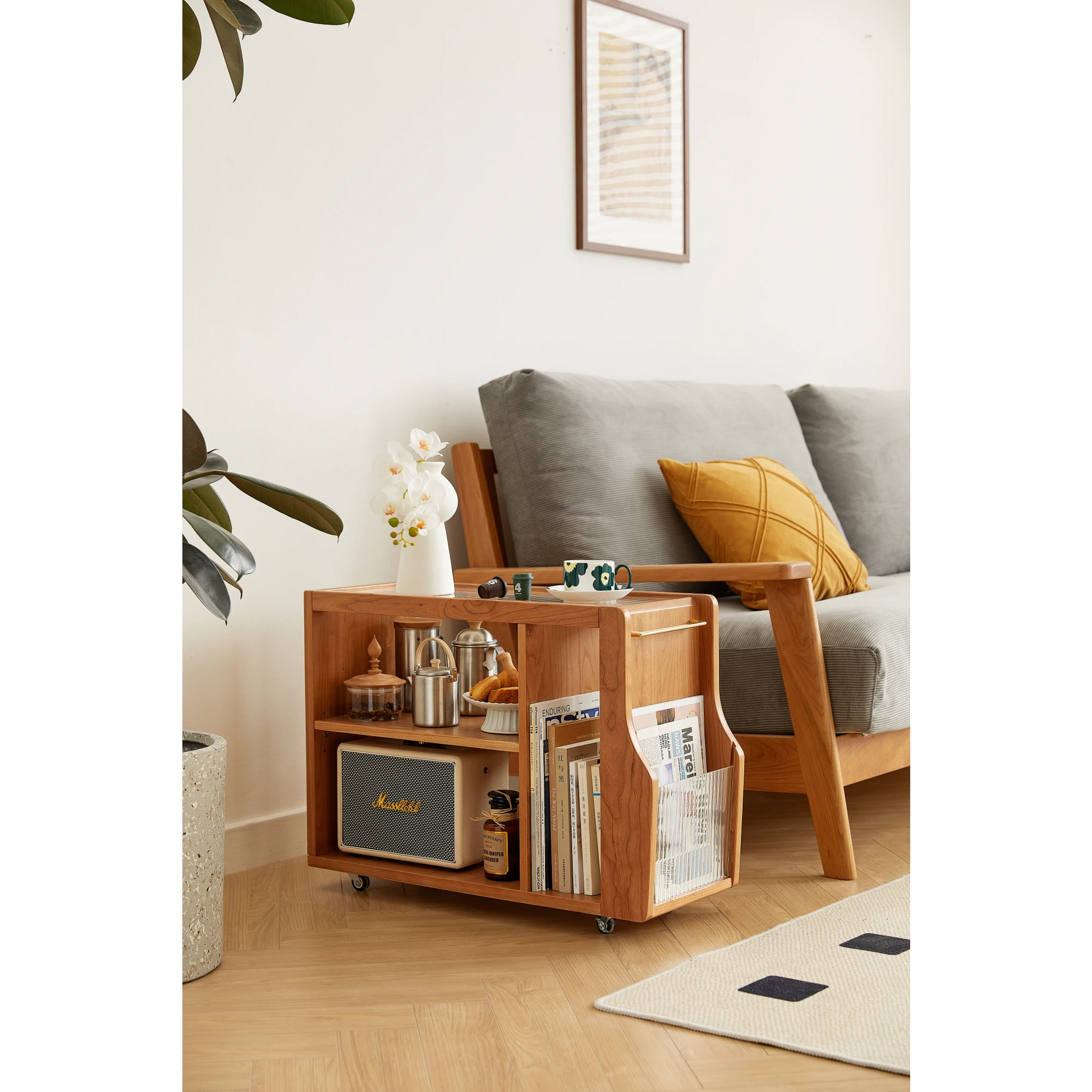 Linspire Flow Solid Wood Side Table with Wheels