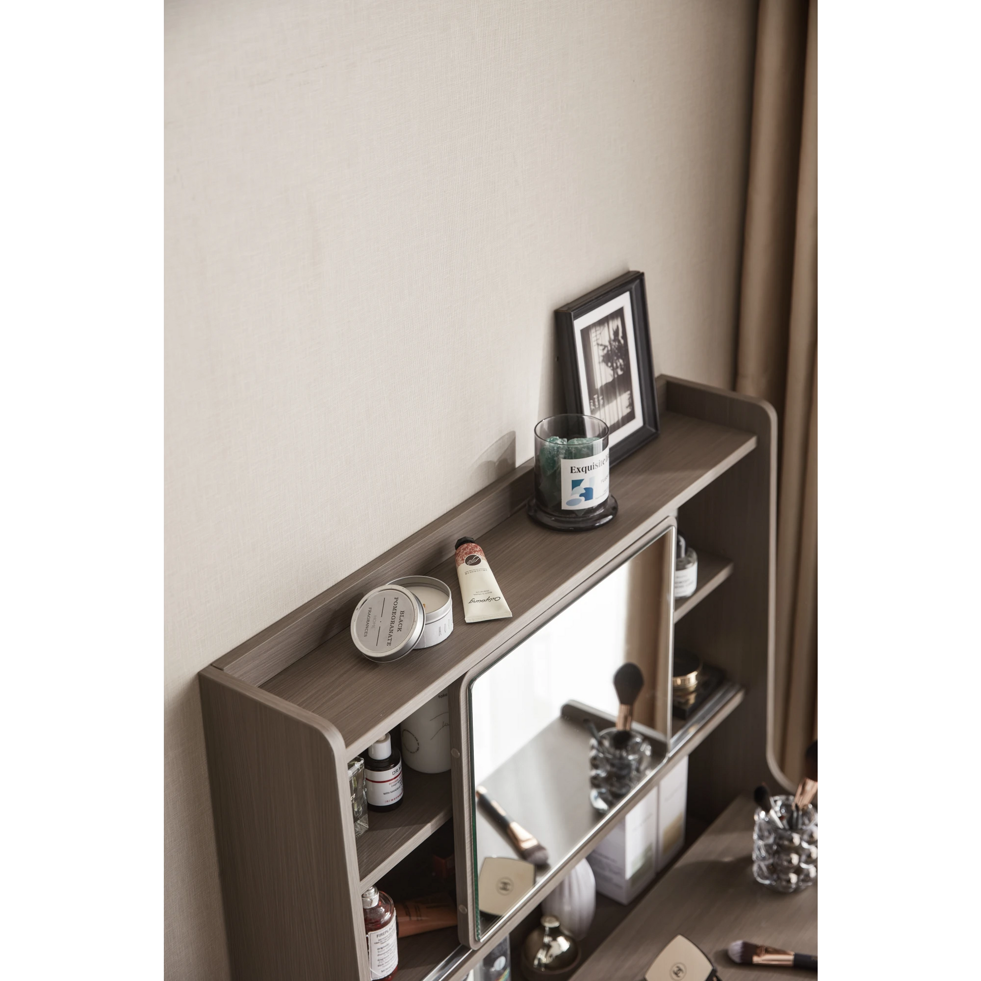 Linspire Juniper Extendable Dressing Table with Cabinet, Dark Wood & Light Grey
