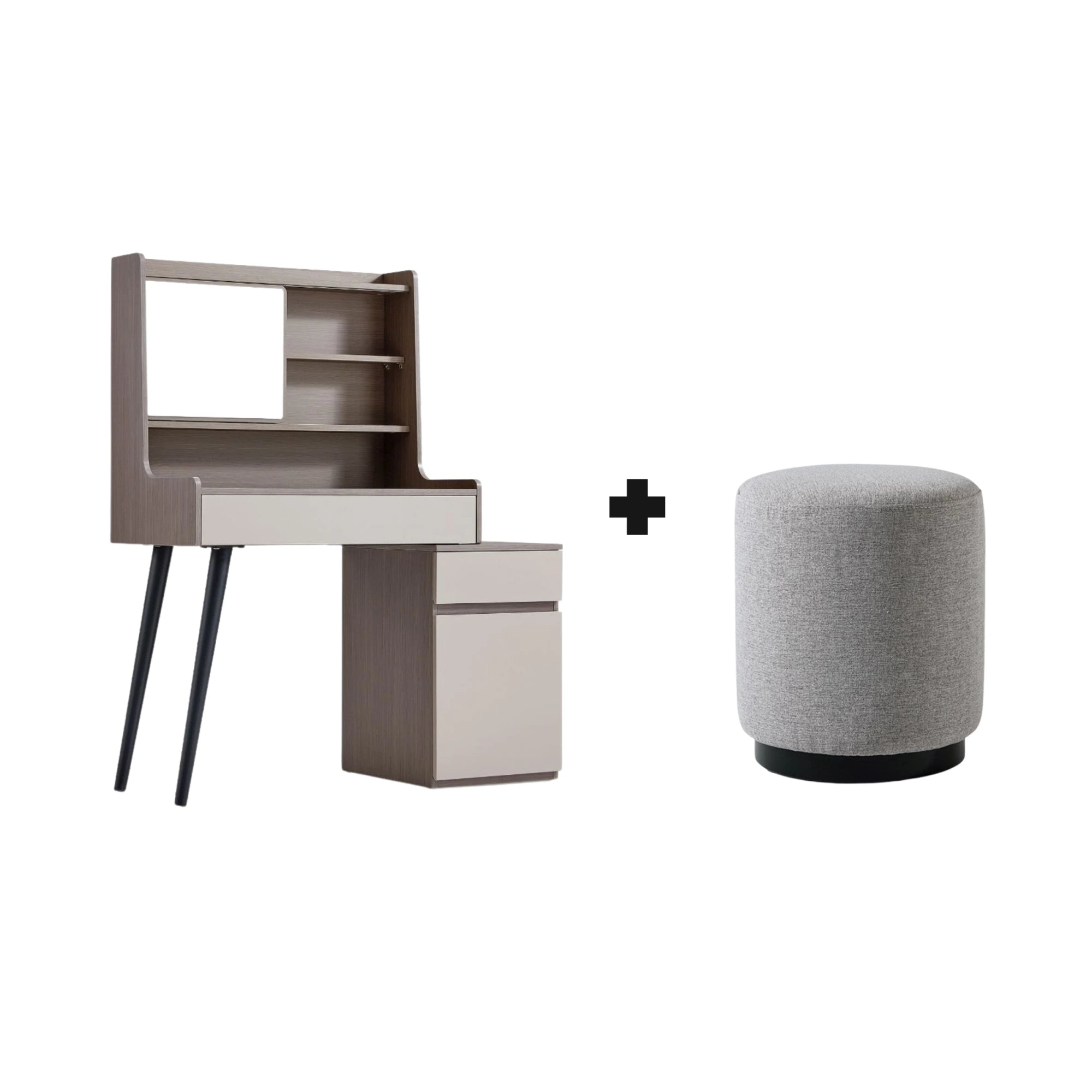 Linspire Juniper Extendable Dressing Table with Cabinet Set, Dark Wood & Light Grey