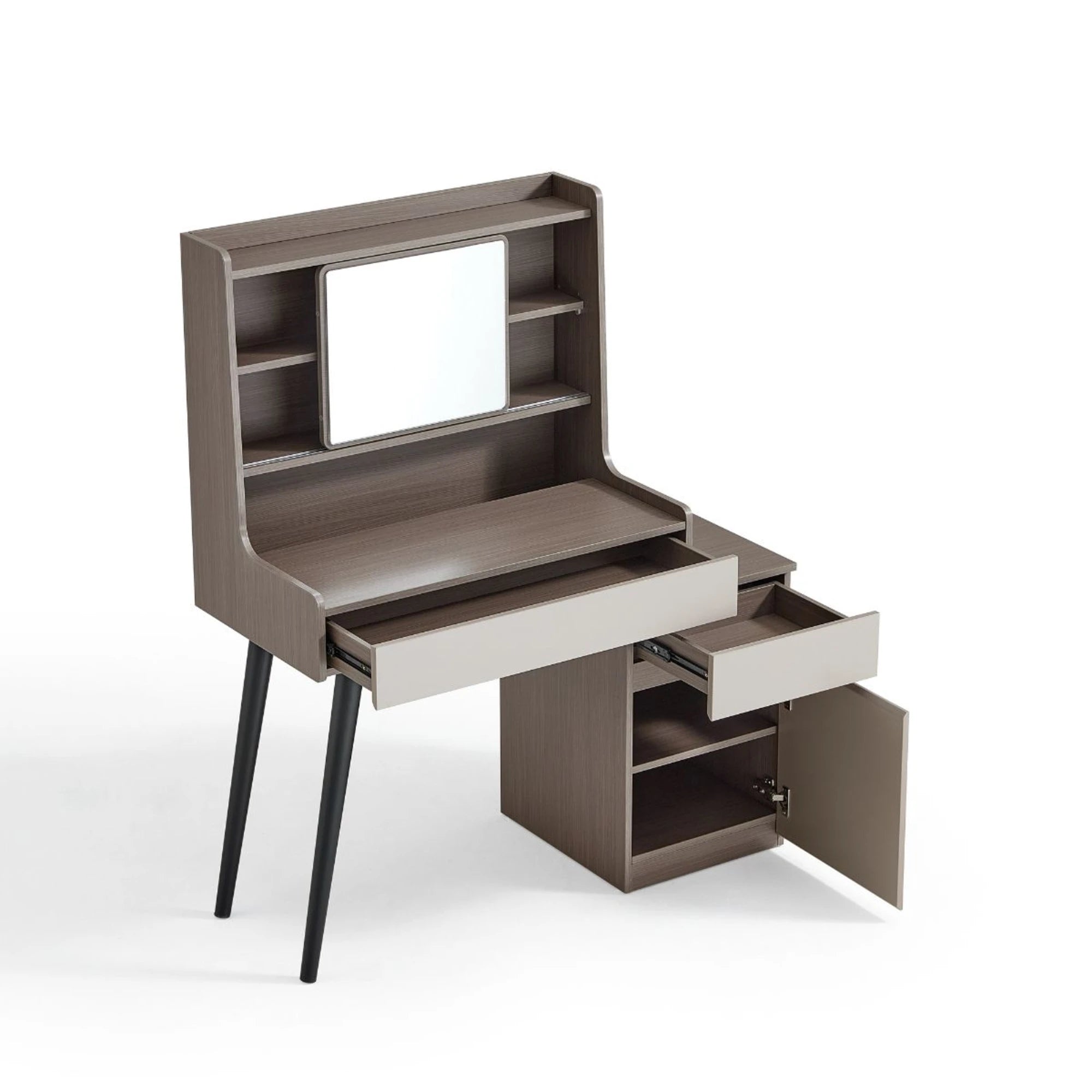 Linspire Juniper Extendable Dressing Table with Cabinet Set, Dark Wood & Light Grey