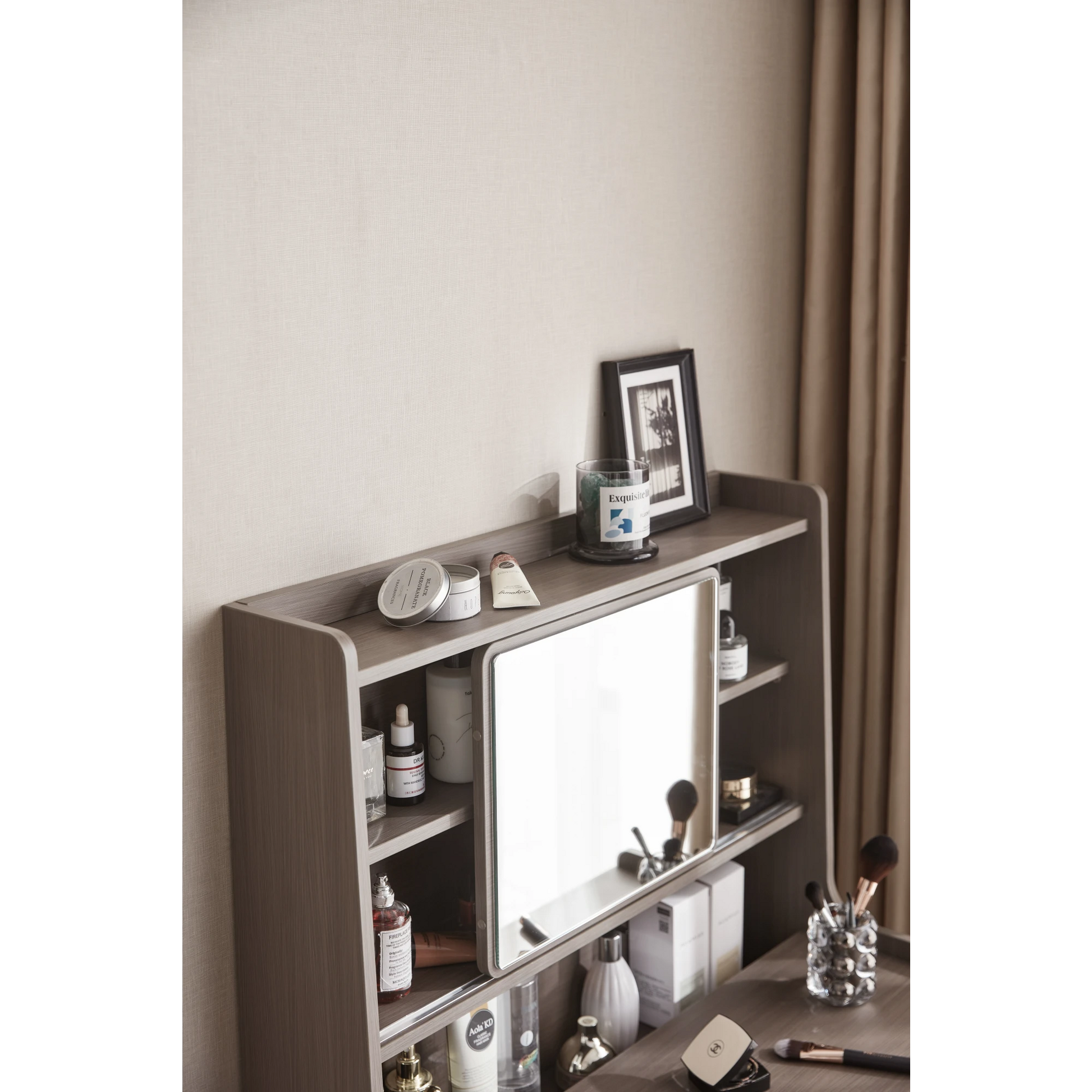 Linspire Juniper Extendable Dressing Table with Cabinet Set, Dark Wood & Light Grey