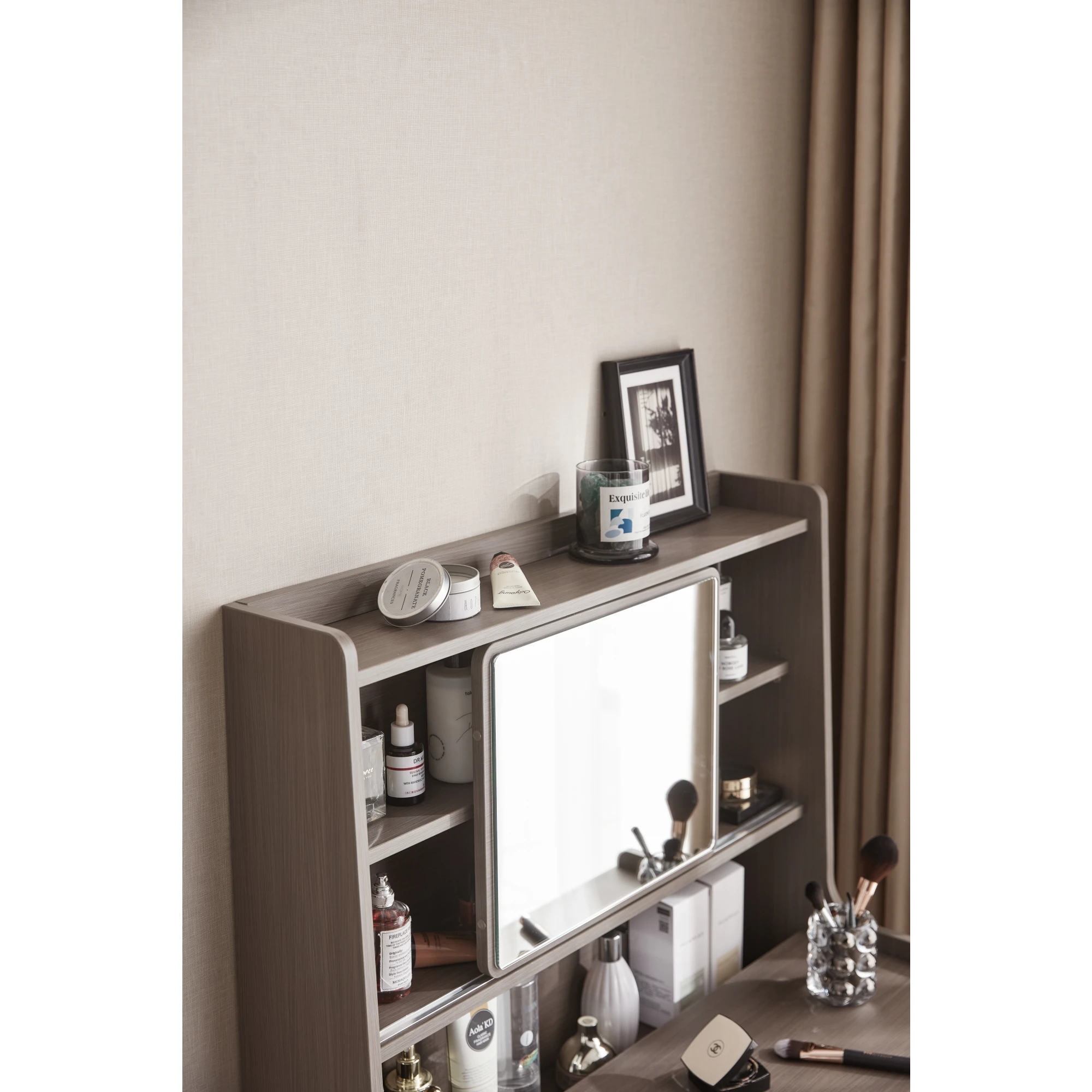 Linspire Juniper Extendable Dressing Table with Cabinet Set, Dark Wood & Light Grey
