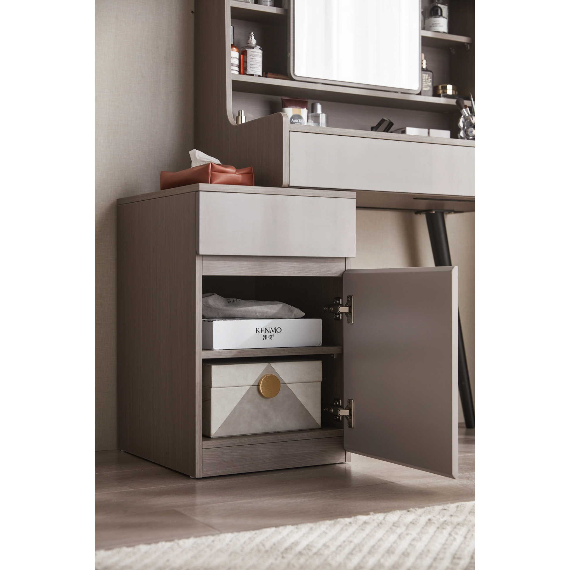 Linspire Juniper Extendable Dressing Table with Cabinet Set, Dark Wood & Light Grey