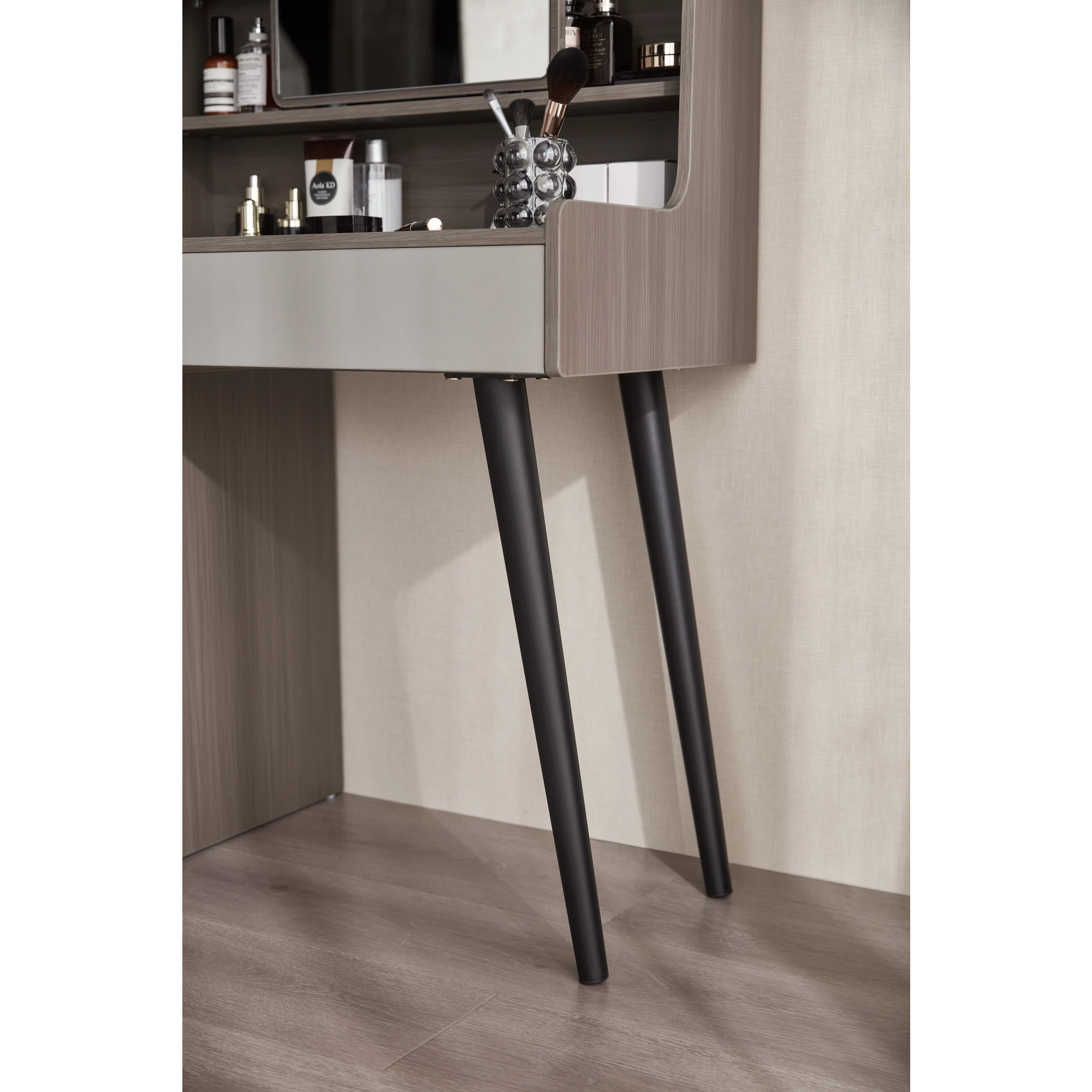 Linspire Juniper Extendable Dressing Table with Cabinet Set, Dark Wood & Light Grey