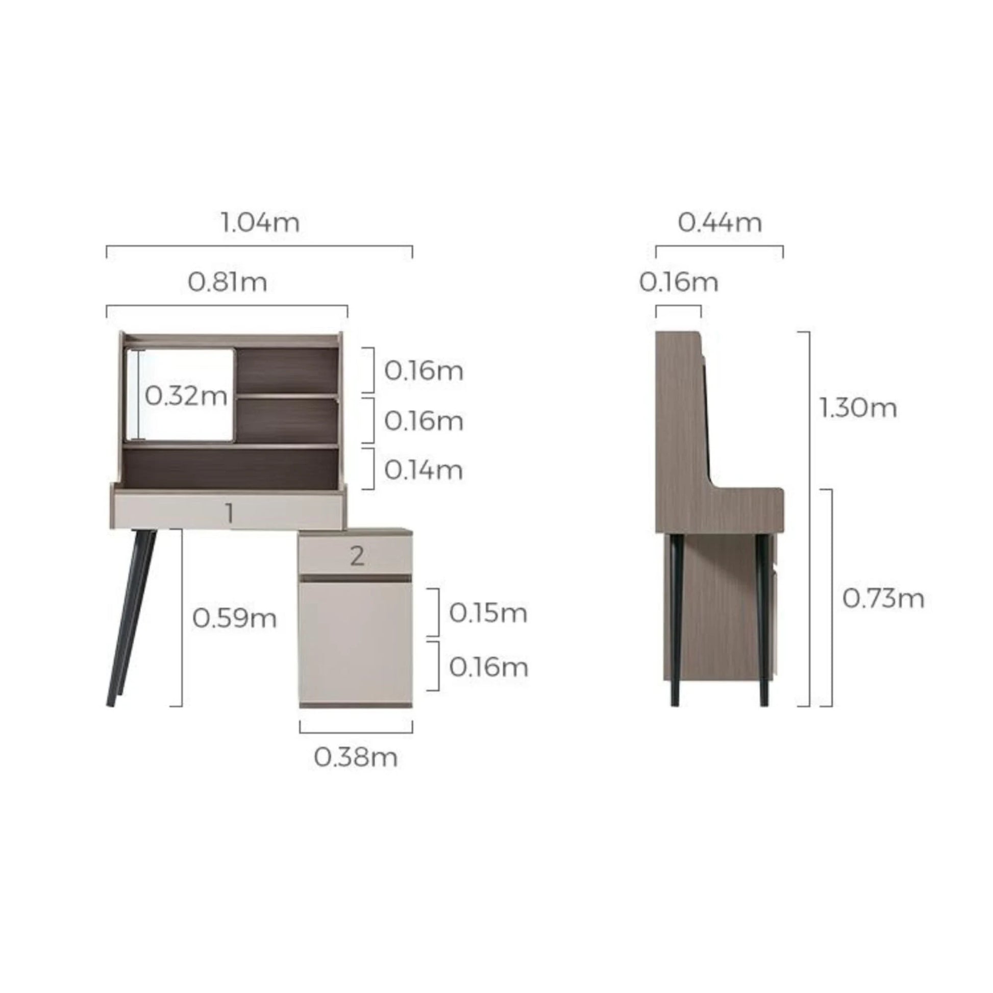 Linspire Juniper Extendable Dressing Table with Cabinet Set, Dark Wood & Light Grey