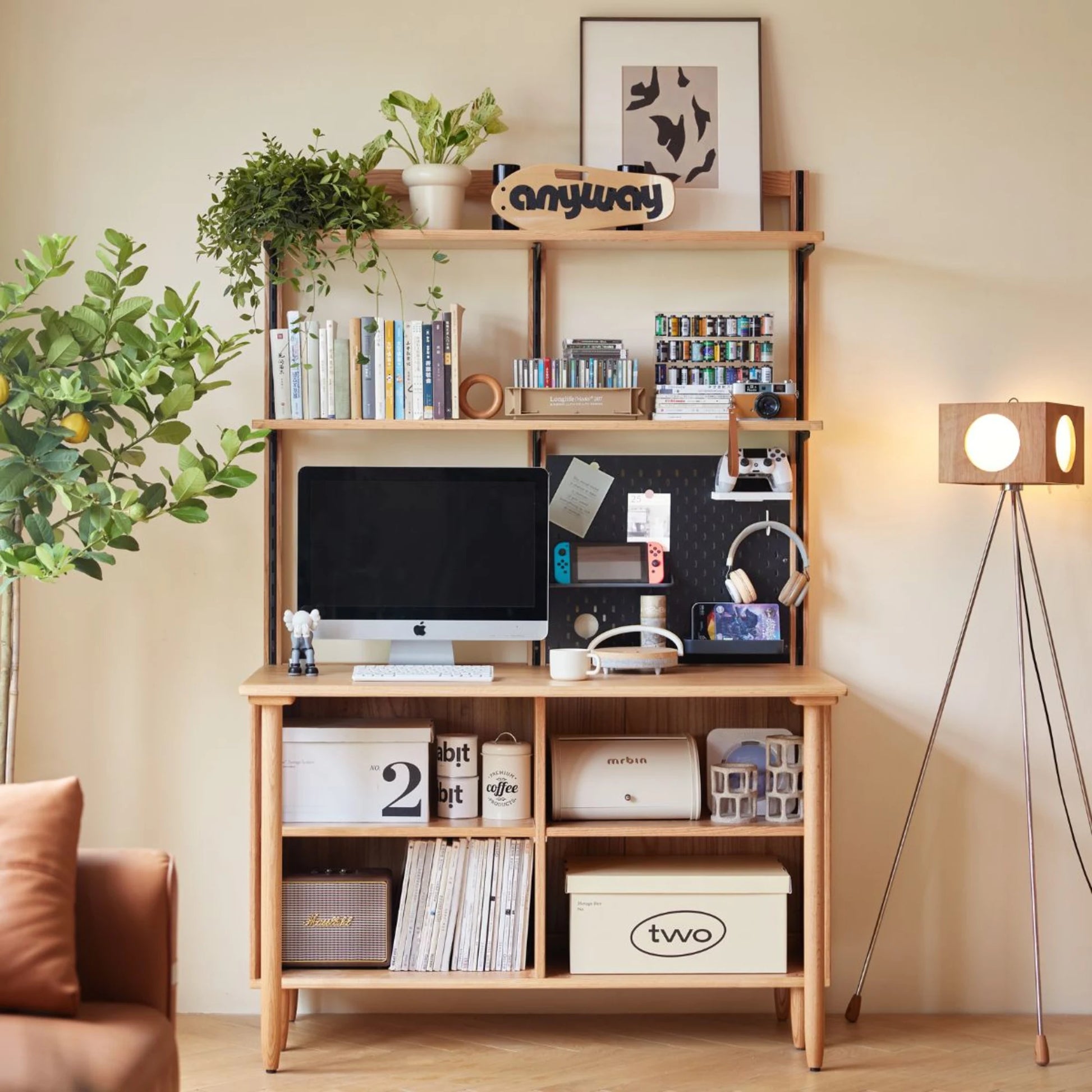Linspire Noble Desk with Shelf, 120cm, Natural Wood