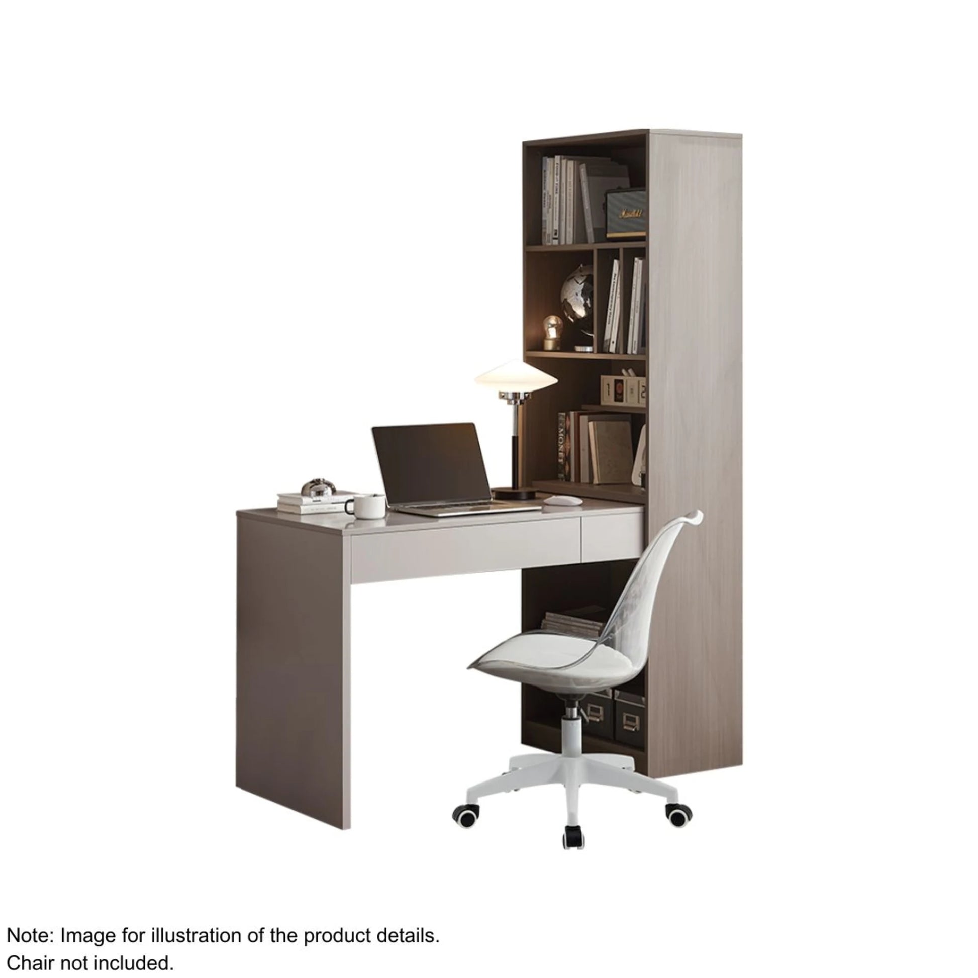 Linspire Rena Desk with Bookcase, Natural Wood & Light Grey