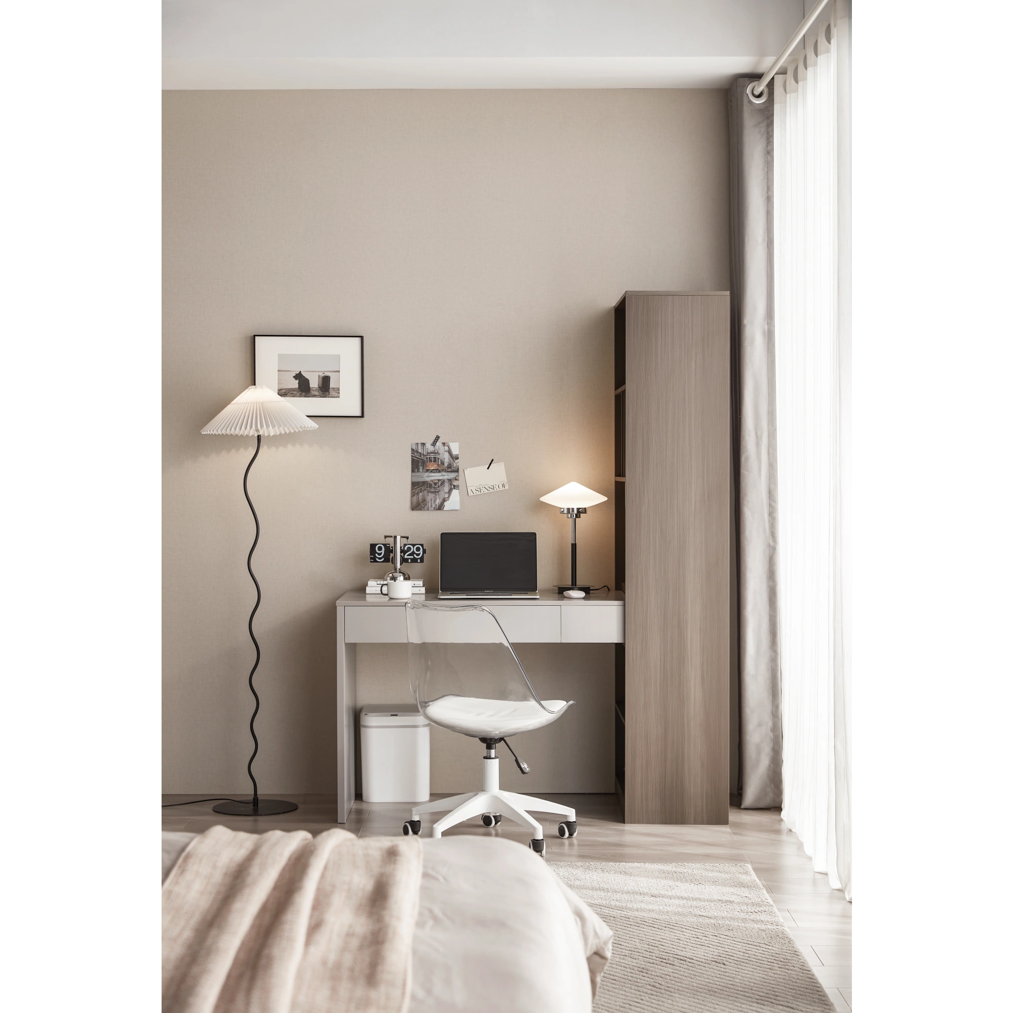 Linspire Rena Desk with Bookcase, Natural Wood & Light Grey