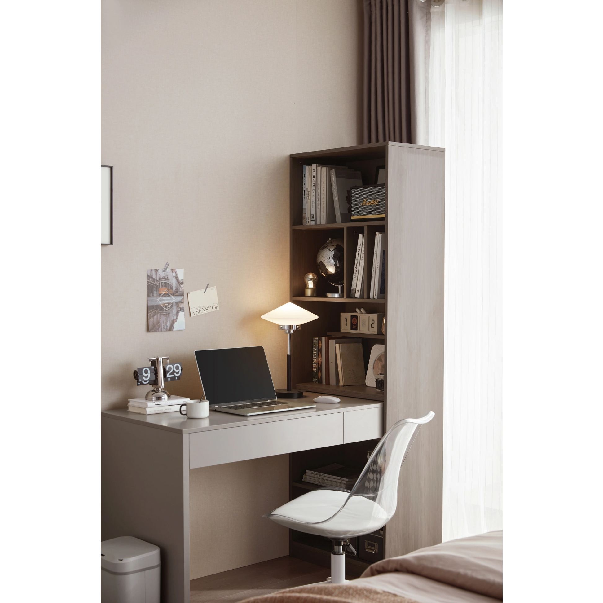 Linspire Rena Desk with Bookcase, Natural Wood & Light Grey